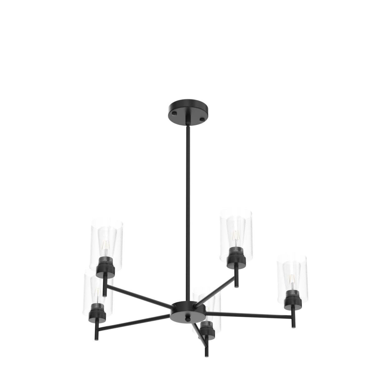 Black Farmhouse Chandelier - 5-Light Industrial Ceiling Pendant with Clear Glass Shades for Dining Room, Living Room, Bedroom, Kitchen & Foyer | Rustic Home Lighting Fixture for Modern Farmhouse Decor