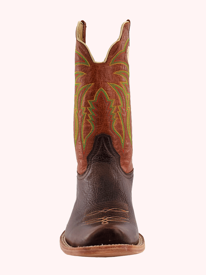 R.Watson RW8023 Men's Medium Square Western Boots - Genuine Cowhide Leather, Hickory Brown - Perfect for Rodeo, Country Dancing & Western Fashion