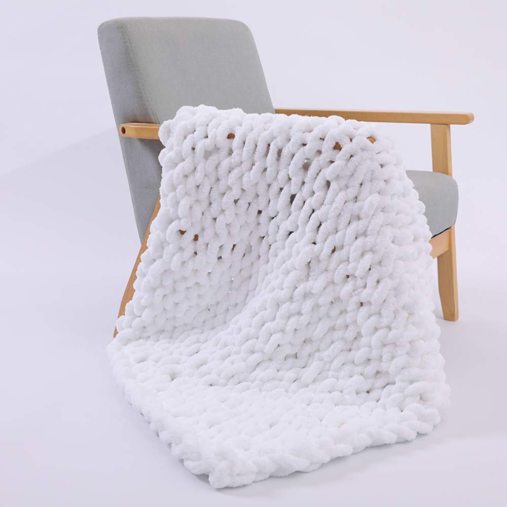 Chunky Knit Blanket - Soft Chenille Throw Blanket for Couch, Bed & Nursery | Cozy Braided Design in White | Machine Washable (100x120cm & 150x200cm) | Perfect for Living Room, Baby Room & Pet Bed