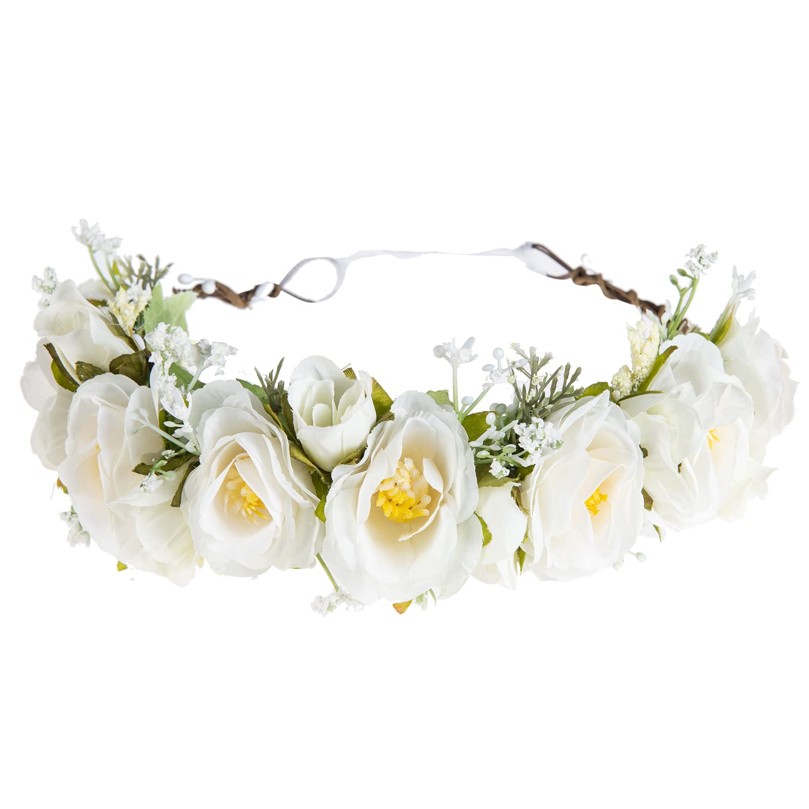 Elegant White Rose Flower Headband - Floral Crown Garland for Women, Wedding, Festivals & Photo Props | Perfect for Bridal Accessories, Boho Parties & Spring Events