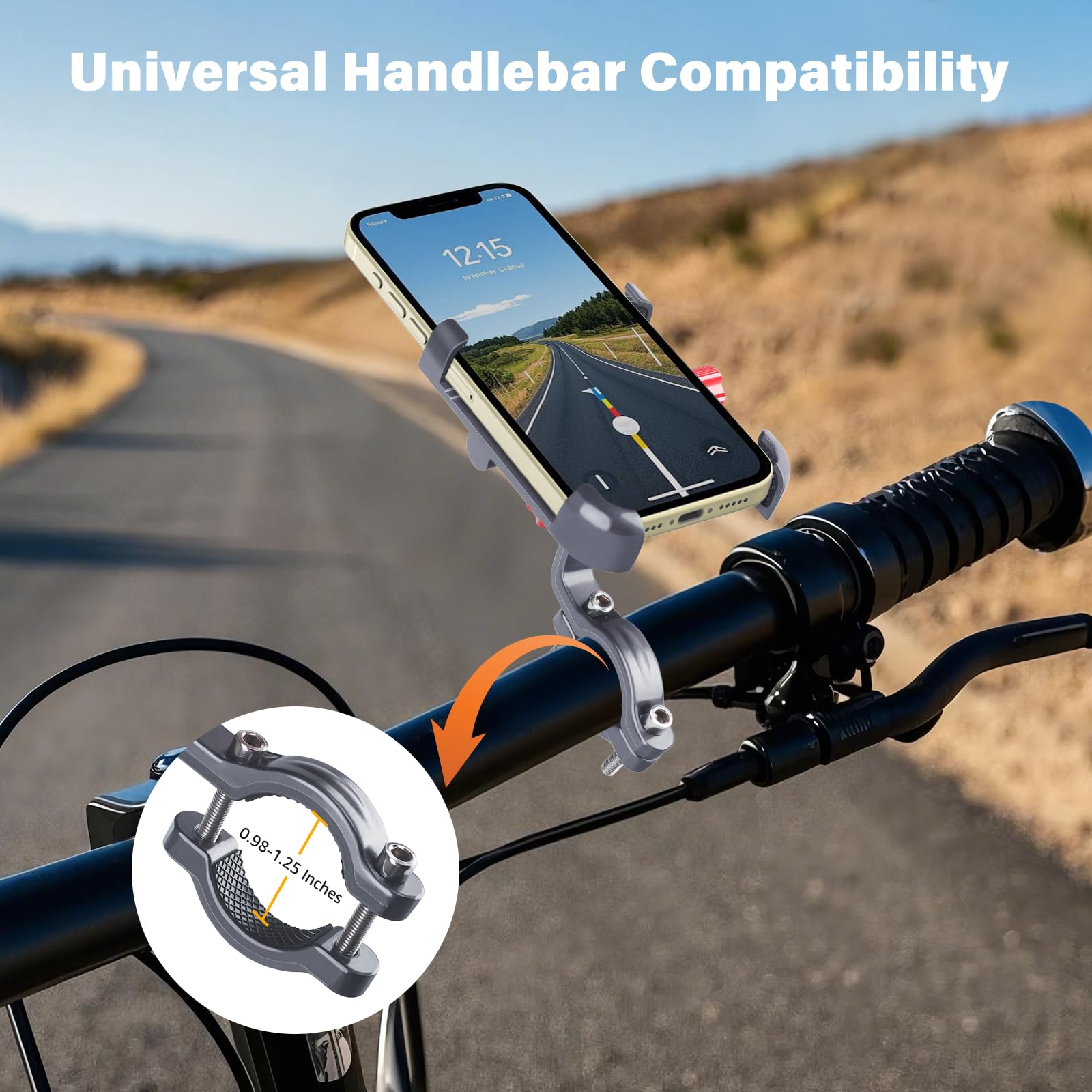 Premium Aluminum Bike Phone Mount - Universal Motorcycle & Bicycle Handlebar Phone Holder for iPhone 16 Pro Max/15/14/13/12 Mini & Samsung Galaxy - Perfect for Cycling, Commuting & Outdoor Adventures