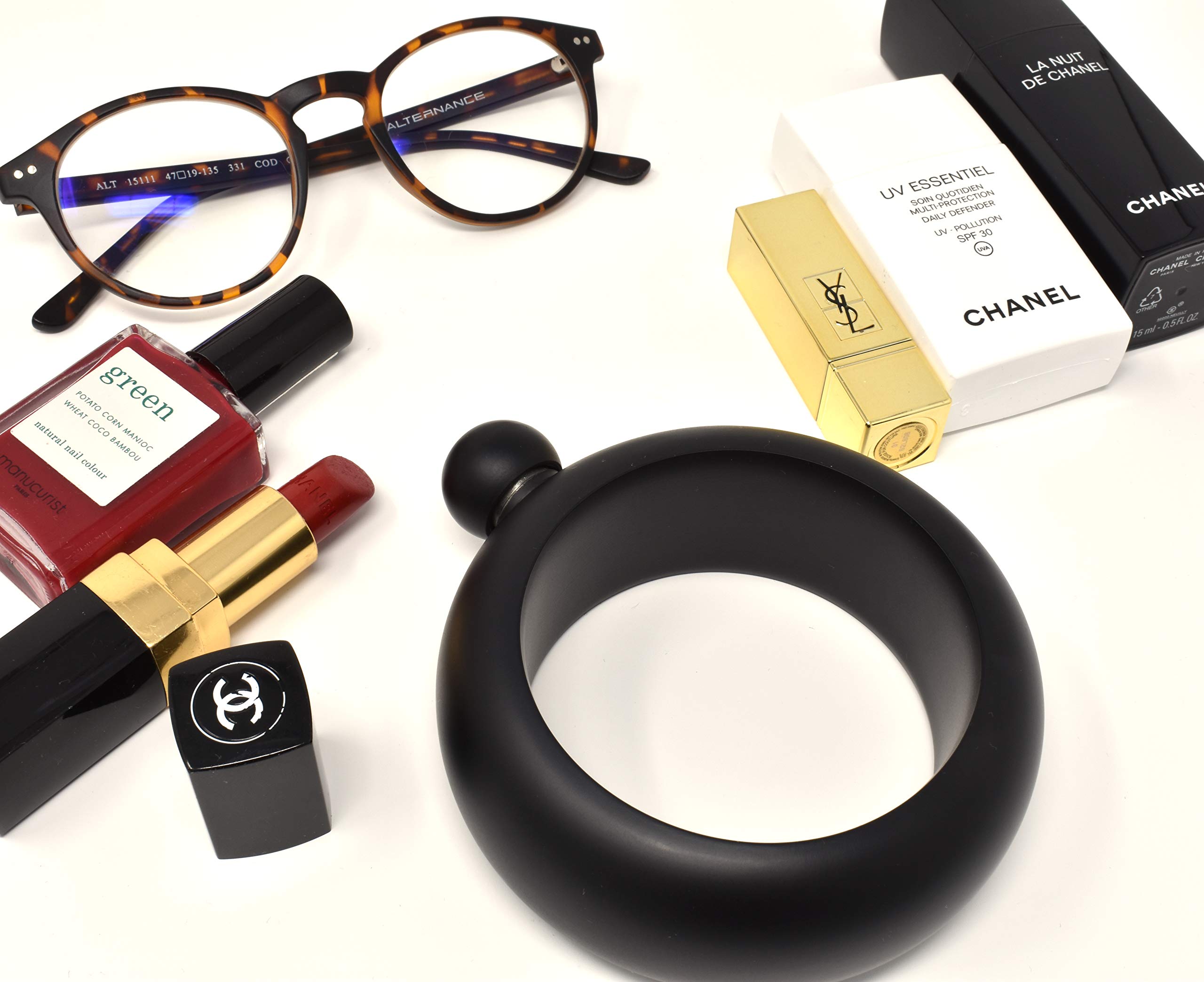 IDALIO 3.5oz Stainless Steel Matte Black Bangle Bracelet Flask for Women - Discreet Liquor Container with Funnel & White Gift Box | Perfect for Parties, Travel & Secret Drinking