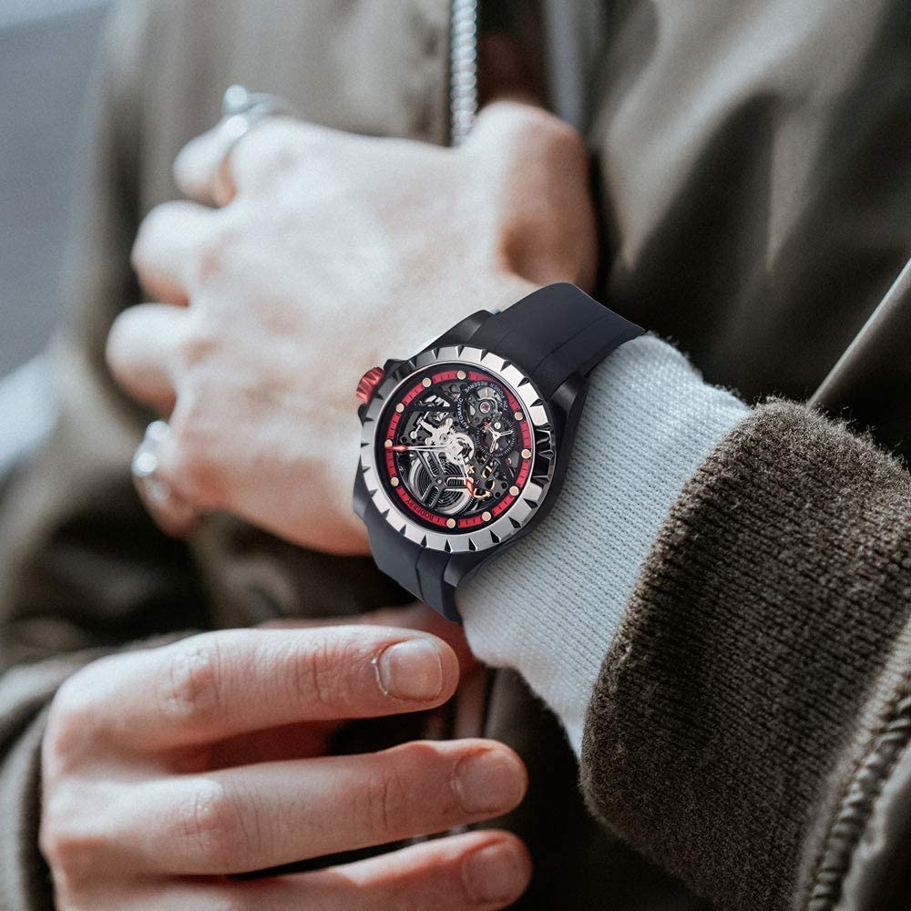 BODERRY Skeleton Men's Watch - Titanium Automatic Mechanical Watch with 72H Power Reserve, 5ATM Waterproof, Luminous Sapphire Crystal & Leather Strap - Steampunk Style Gift for Urban Professionals, Business Meetings, and Nightlife