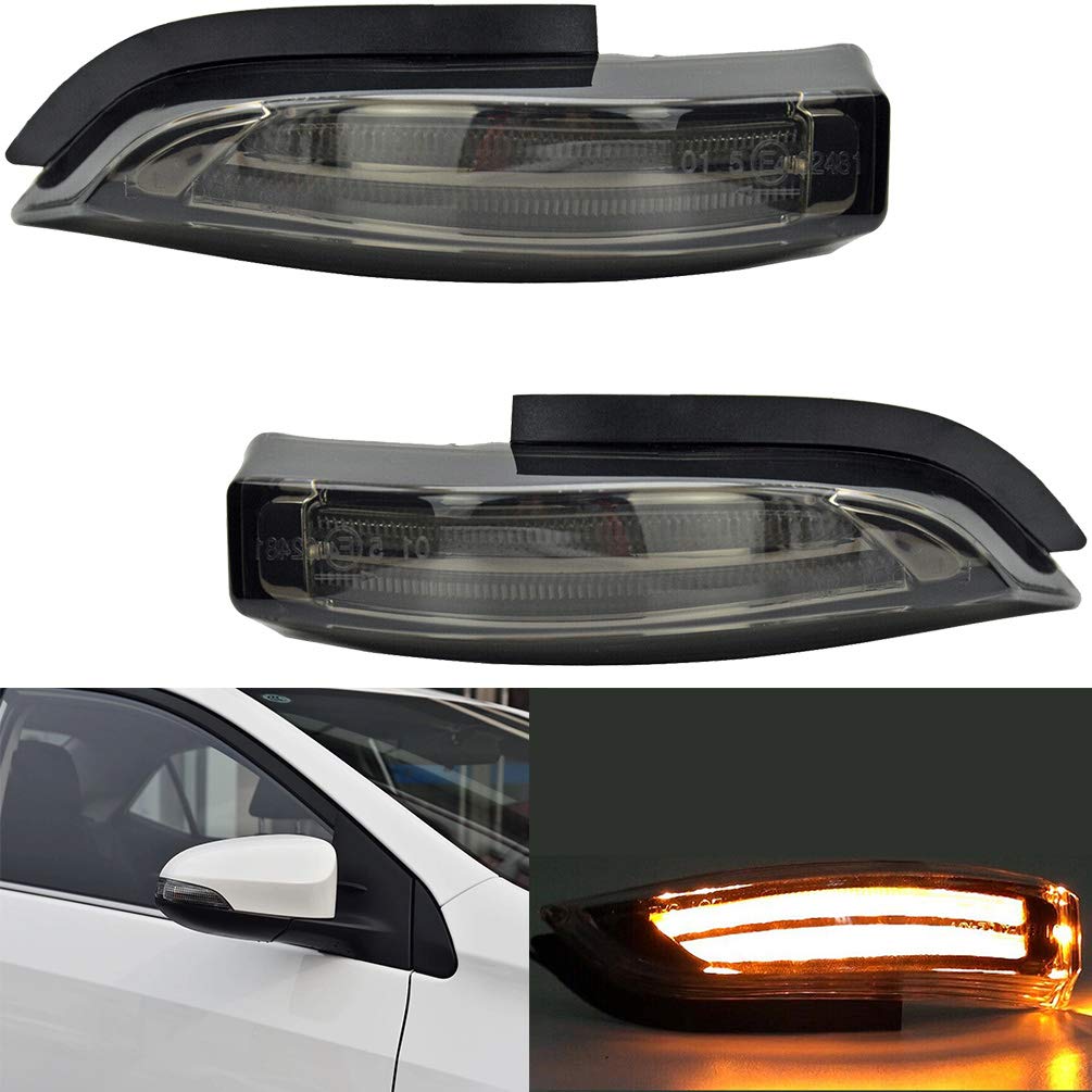 Dynamic LED Side Mirror Blinker for Toyota Corolla Camry Auris Yaris Verso Prius C - Smoked Lens Amber Turn Signal Lights Kit - OEM Replacement - Enhance Safety & Style for Night Driving & Parking