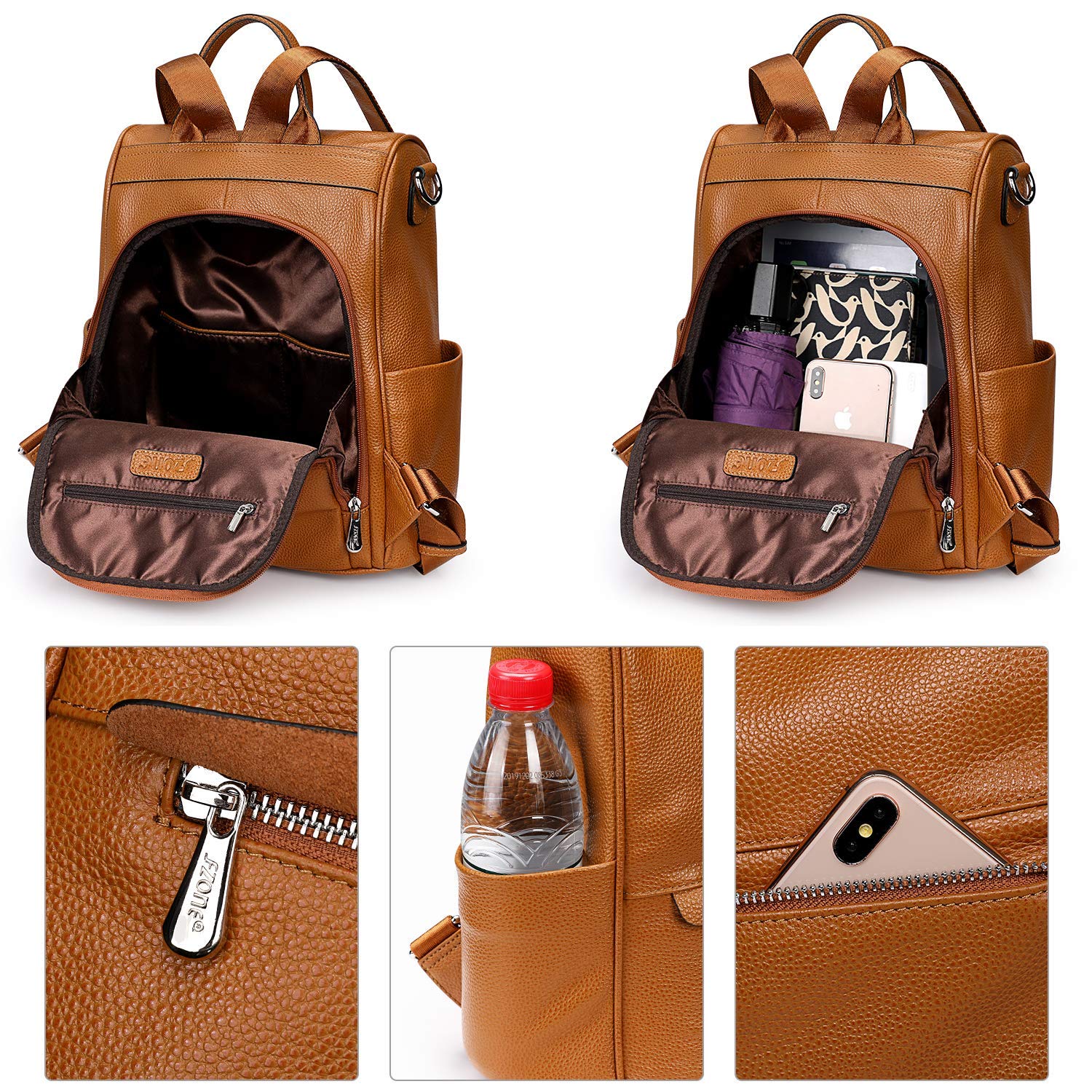 S-ZONE Genuine Leather Women's Anti-Theft Backpack - Stylish Travel Rucksack & Shoulder Bag for Work, College & Outdoor Adventures