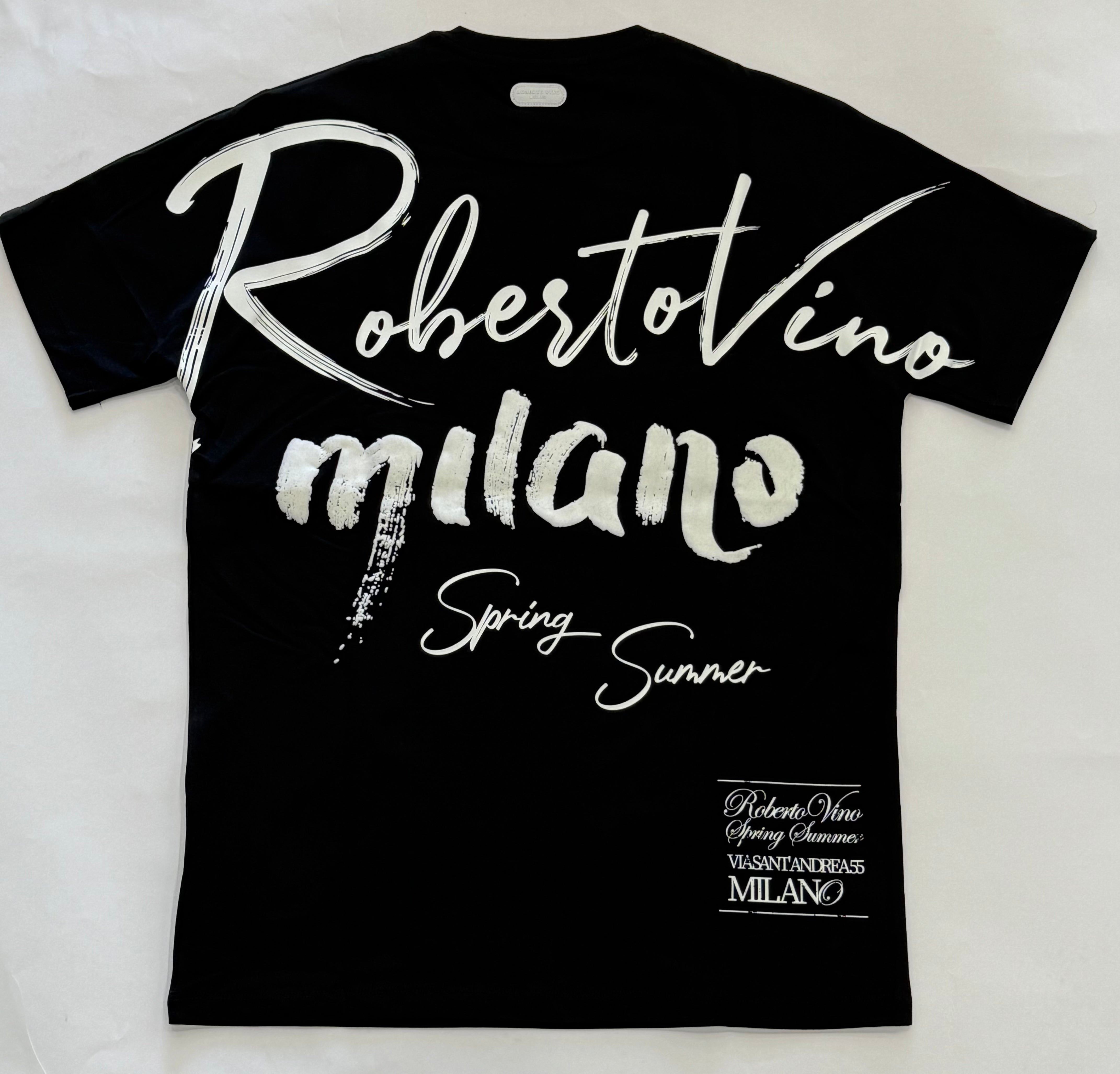 ROBERTO VINO Milano Writing Tee Black - Premium Cotton T-Shirt with Stylish Print - Perfect for Casual Wear, Street Fashion & Everyday Outfits