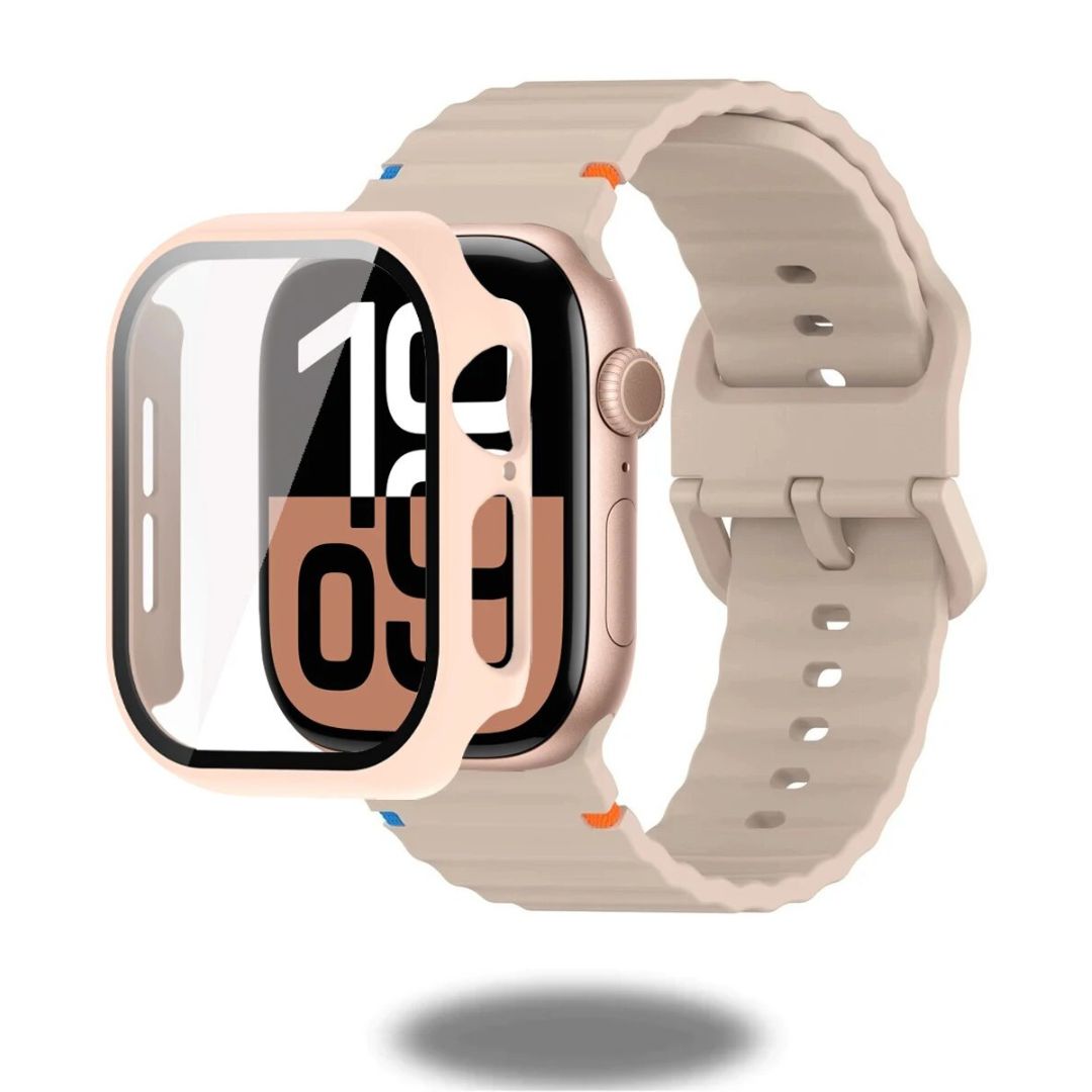 Premium Silicone Sports Band + Protective Case with Tempered Glass for Apple Watch - Perfect for Running, Gym & Outdoor Activities