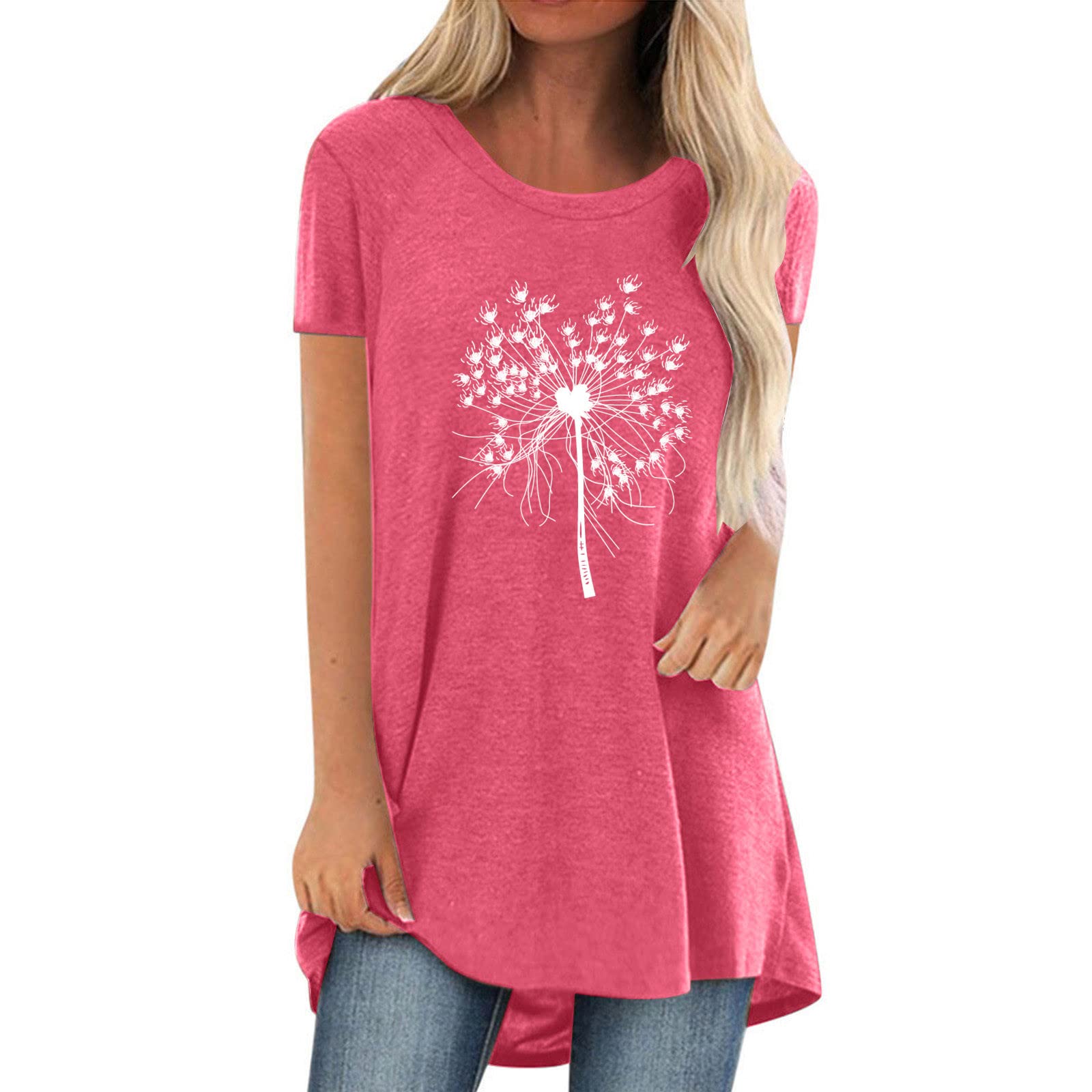 Women's Casual Short Sleeve Printed Tunic Blouse - Loose Fit Party Tops & Fashion Tee for Summer Outings, Beach Vacations, and Weekend Hangouts