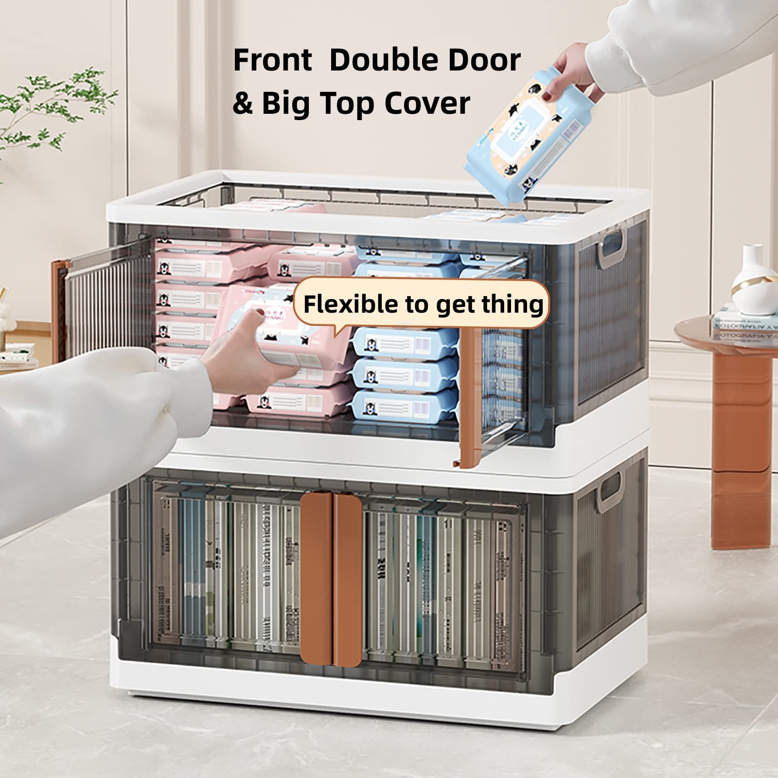 Wookon 76 Qt Stackable Plastic Storage Bins with Lids & Wheels - 4 Pack Collapsible Closet Organizers for Office, Home & Garage Storage Organization