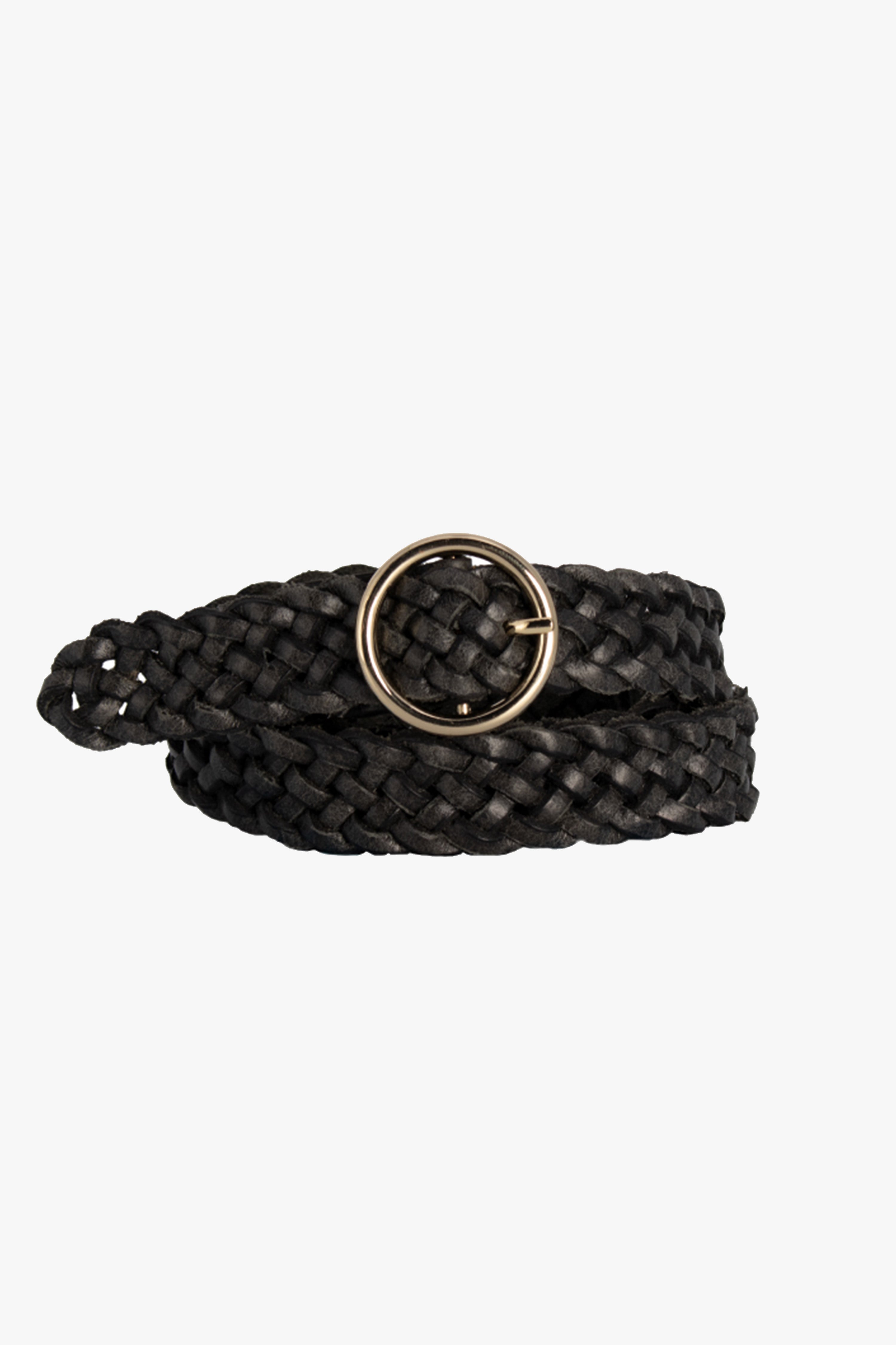 Catrina Black Braided Leather Belt with Gold Circle Buckle - Stylish Waist Accessory for Women's Fashion, Jeans & Dresses