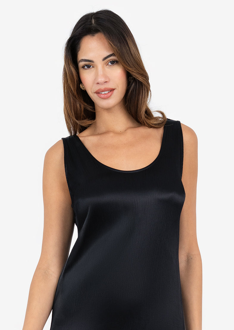 Shiny Black Plisse Midi Dress for Women - Elegant Party & Evening Wear for Special Occasions