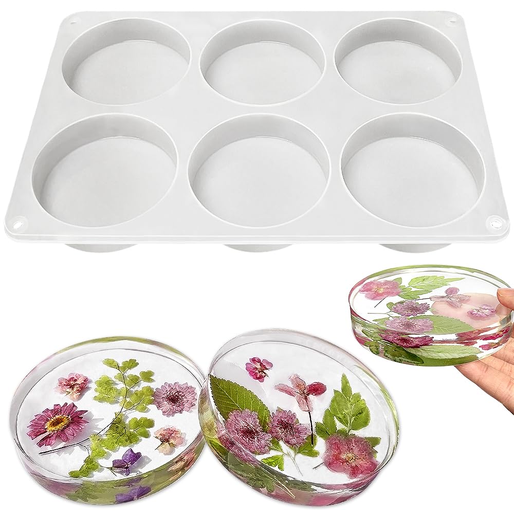 RESINWORLD 6-Cavity Deep Round Coaster Molds - 4 Inch Silicone Molds for Epoxy Resin & Flower Preservation - DIY Craft Supplies for Home Decor, Wedding Favors, and Gift Making