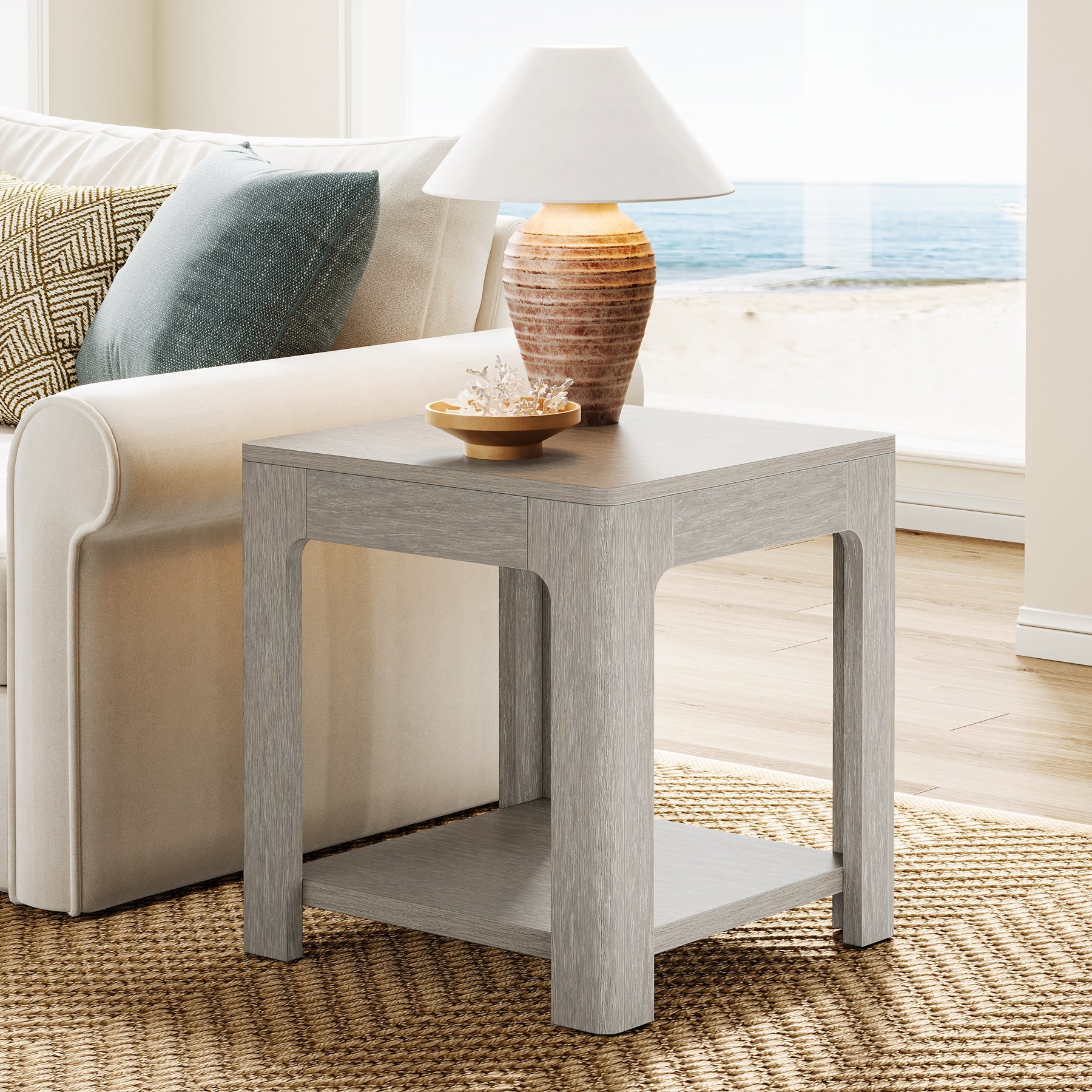 21.6 Inch 2-Tier Square End Table with Storage Shelf - Modern Nightstand for Bedroom, Living Room & Office - Sturdy Side Table for Small Spaces, Home Decor & Organization