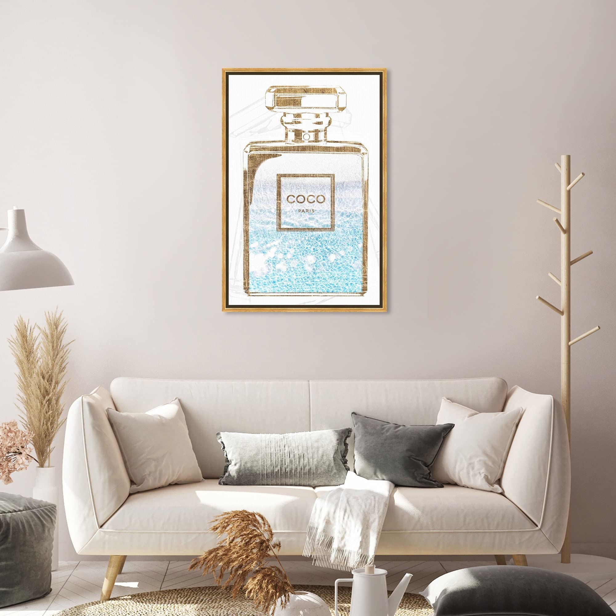 Oliver Gal Artist Co. Fashion & Glam Wall Art Canvas Print - Perfume Water Love Light Home Decor (20x30 Inches, Gold Frame) - Perfect for Living Room, Bedroom & Office Decor