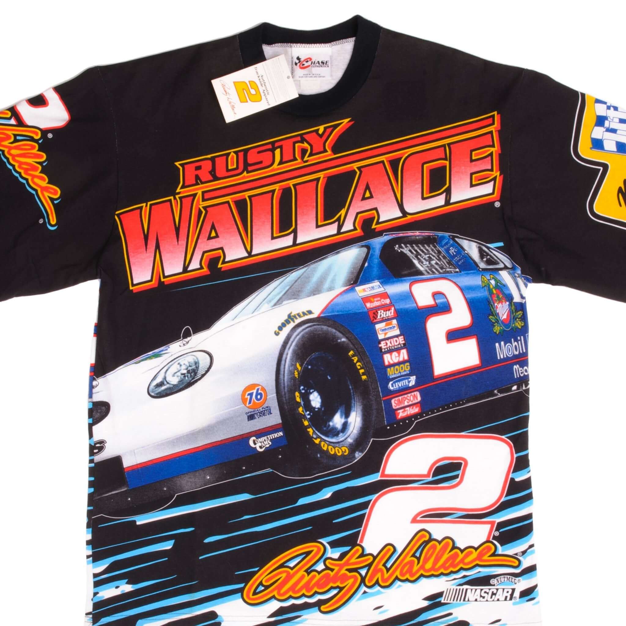 Vintage Deadstock All Over Print NASCAR Rusty Wallace 1996 Tee Shirt - Large Size, Made in USA - Retro Racing Fan Gift & Vintage NASCAR Collectible for Men & Women