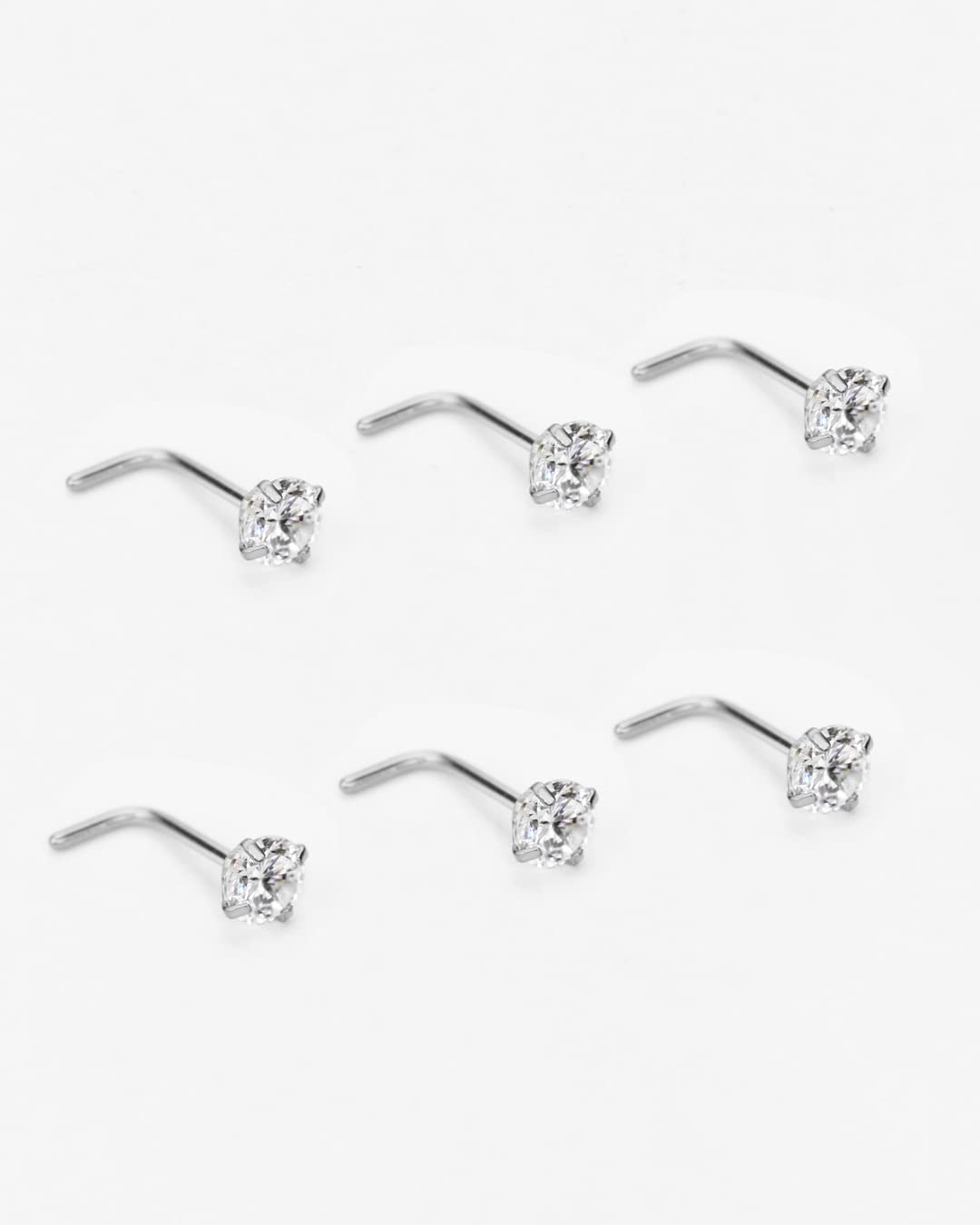 FANSING L-Shaped Nose Studs for Women & Men - Surgical Steel Nose Rings with Cubic Zirconia - Hypoallergenic Nostril Piercing Jewelry - Perfect for Everyday Wear & Special Occasions