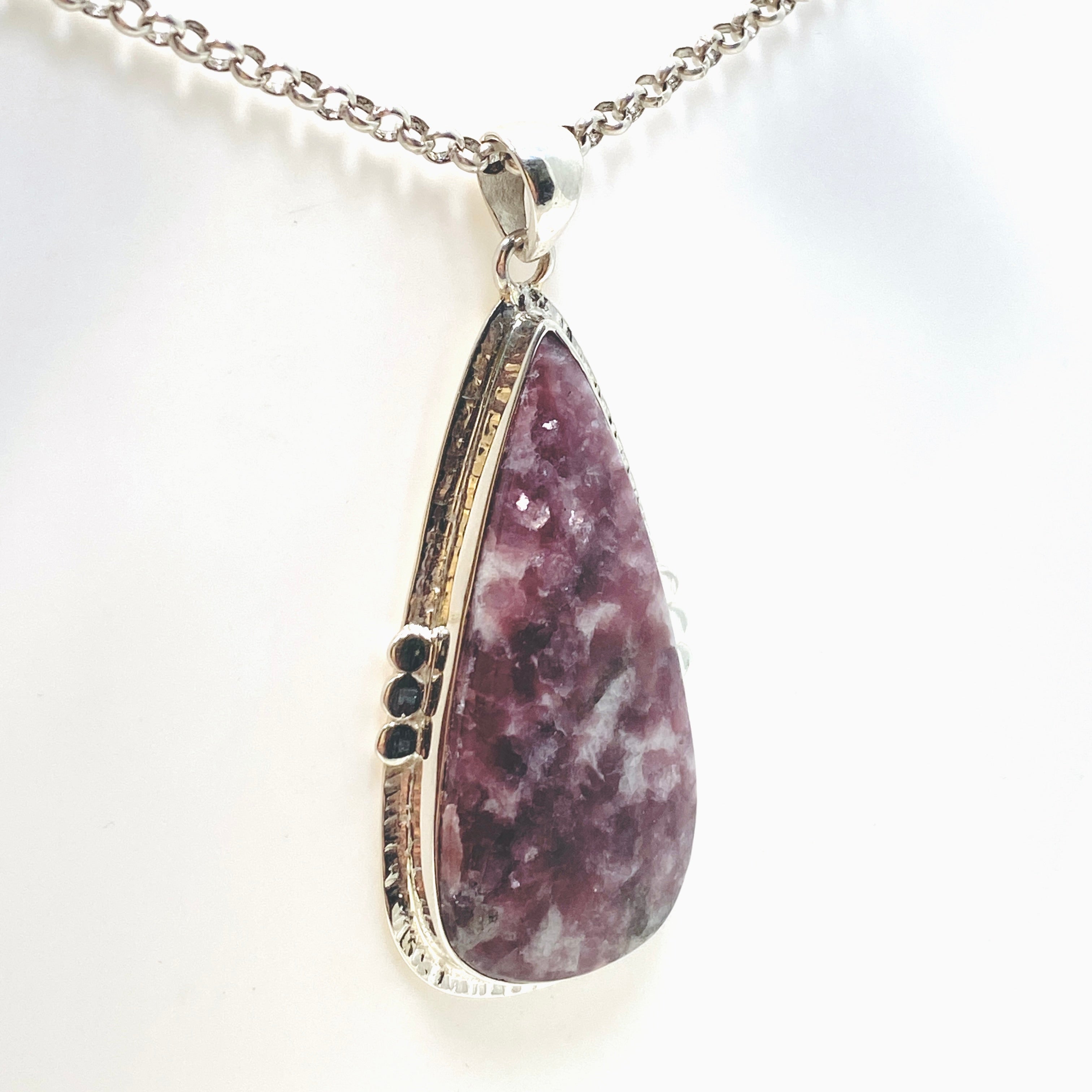 Lepidolite Teardrop Cabochon Pendant in Sterling Silver Setting - KPGJ4612 | Healing Crystal Jewelry for Stress Relief & Meditation | Perfect for Spiritual Gifts & Energy Balancing