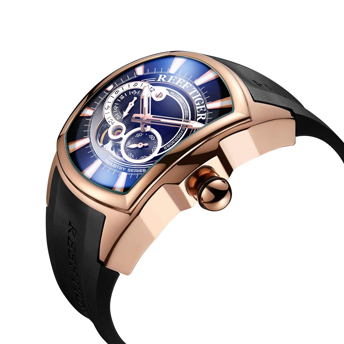 REEF TIGER Men's Rose Gold Automatic Sports Watch - Big Face, Rubber Strap RGA3069S - Perfect for Diving, Swimming & Outdoor Activities