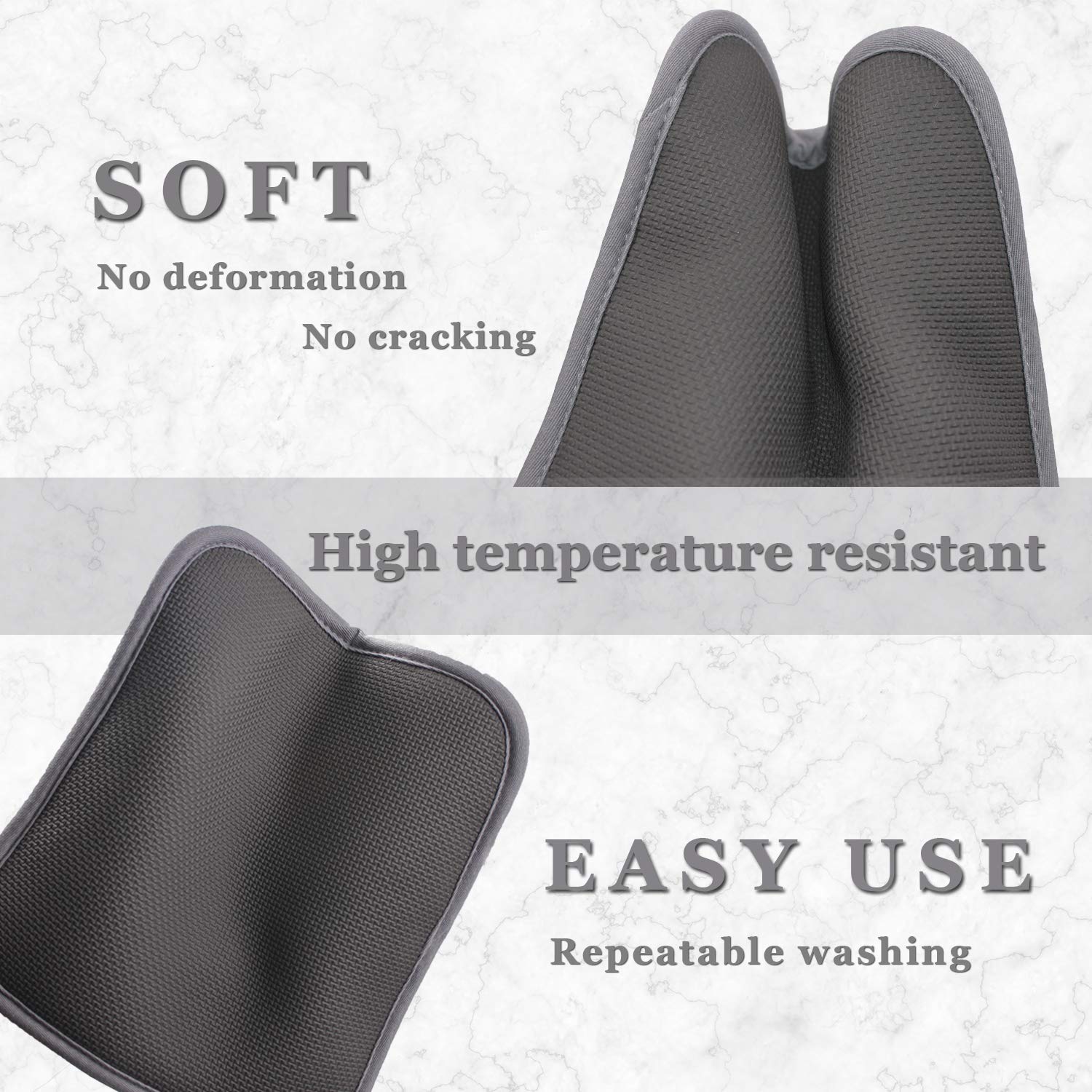 2-Pack Gray Heat Resistant Oven Mitts with Pockets - Non-Slip Kitchen Pot Holders for Baking, Cooking & Grilling (8