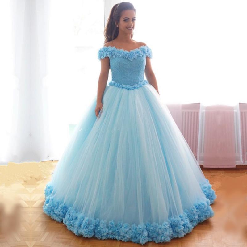 Sparkling Sequins Beaded Corset Tulle Ball Gown - Off Shoulder Wedding Dress with Floral Details for Brides, Prom, Quinceañera & Special Occasions