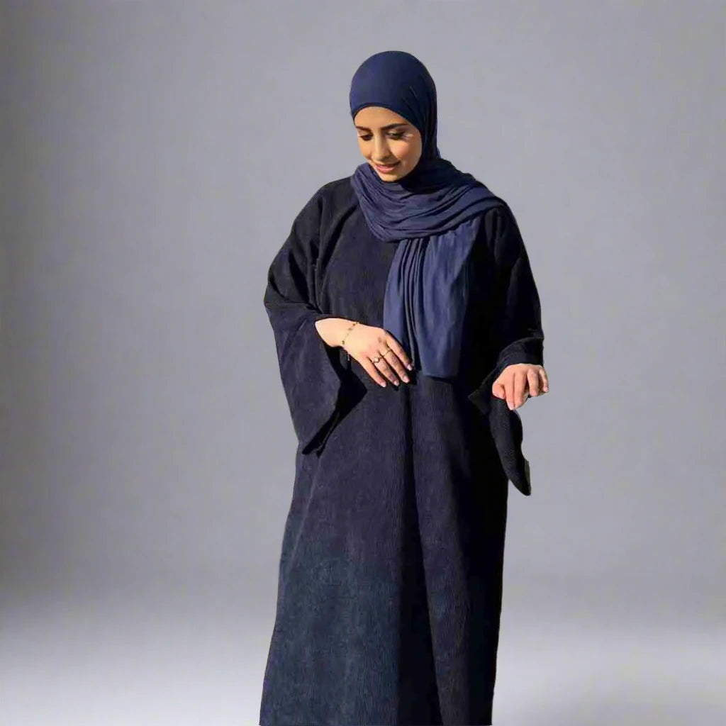 Stylish Winter Corduroy Abaya Dress for Muslim Women - Modest Islamic Fashion for Cold Weather & Special Occasions