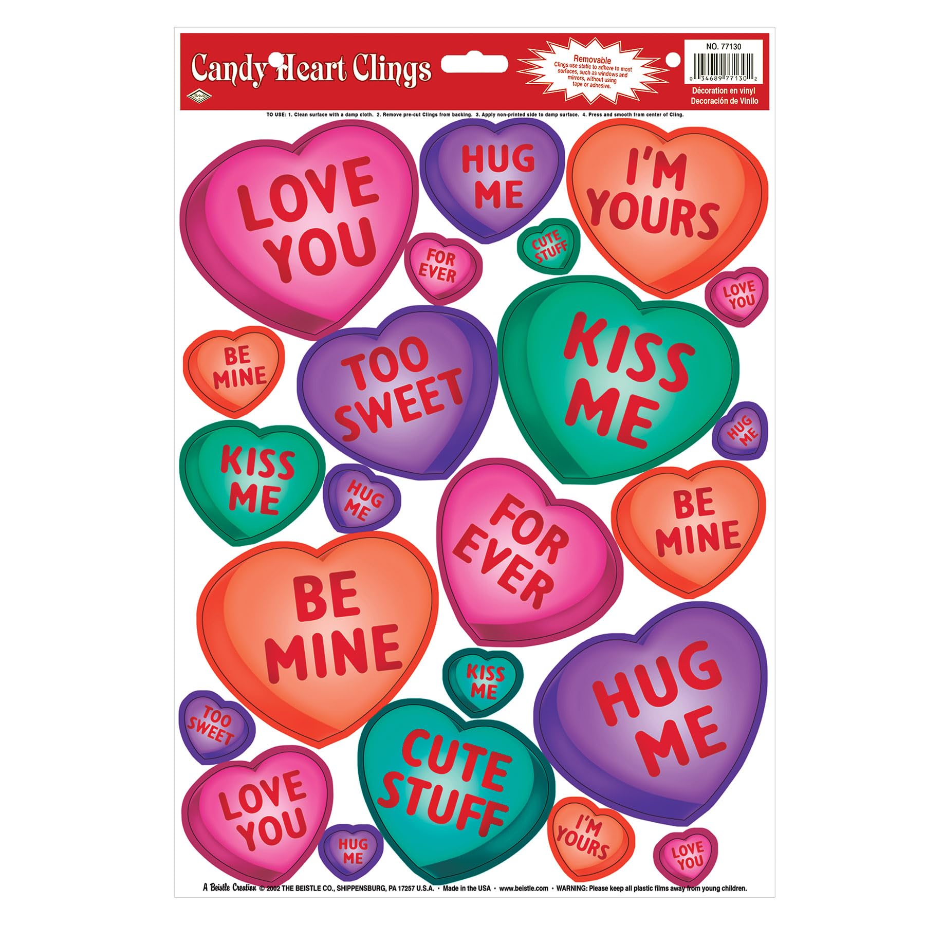 Sweet Candy Heart Clings - 23-Piece Party Decorations for Valentine's Day, Weddings & DIY Crafts - Fun Window & Wall Stickers for Home & Office Decor
