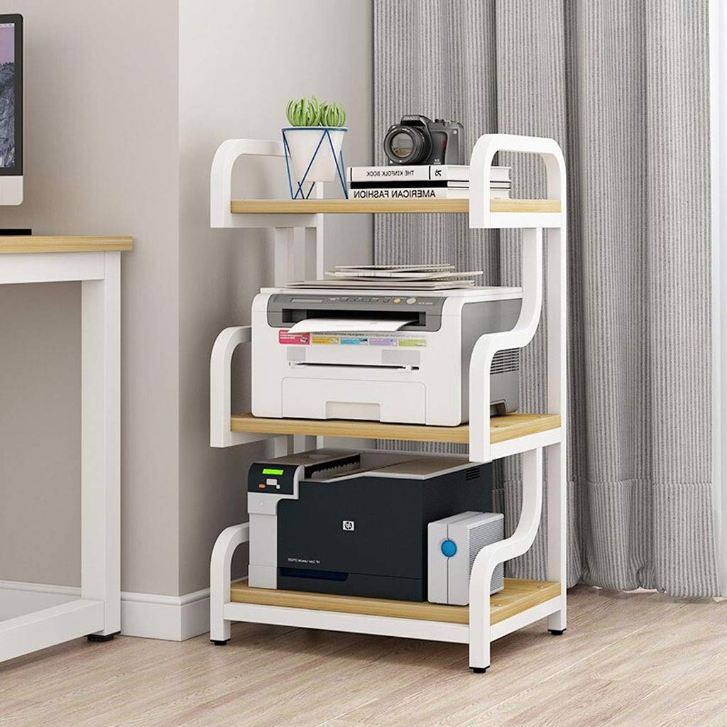 Steel Frame Printer Stand with 4-Tier Storage Shelf - Multipurpose Organizer for Home & Office, Printer Shelf with 4 Cushion Pads, White (Perfect for Desk Organization & Workspace Storage)