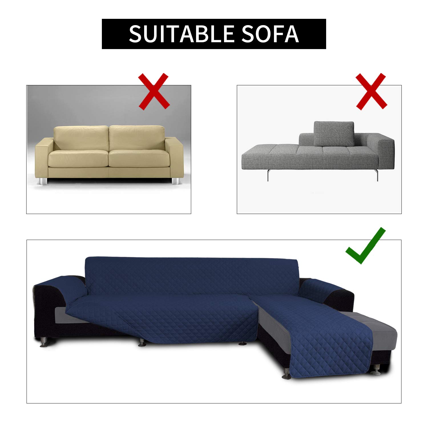 Reversible L-Shaped Sofa Slipcover - XL Navy Blue Sectional Couch Cover with Chaise | Pet & Kid Friendly Furniture Protector for Dogs, Cats & Children | Perfect for Living Room, Family Room & Home Theater