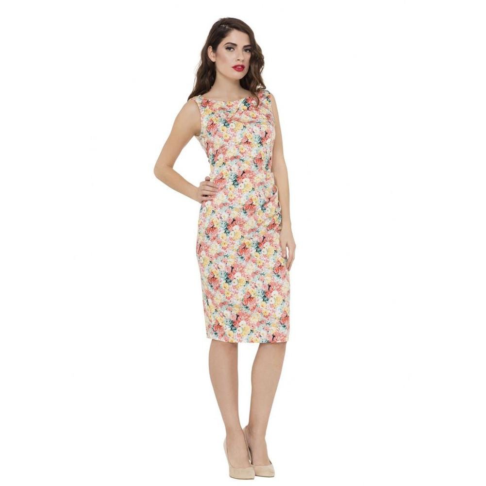 Voodoo Vixen Women's Anastasia Floral Print Pencil Dress - Retro Vintage Style Bodycon Dress for Cocktail Parties, Date Nights & Special Occasions