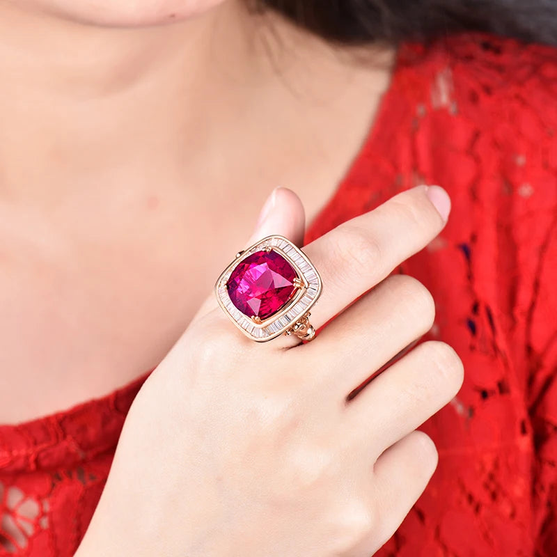 18K Rose Gold Tourmaline Ring & Pendant Set with Diamonds - Elegant Dual Jewelry for Weddings & Special Occasions