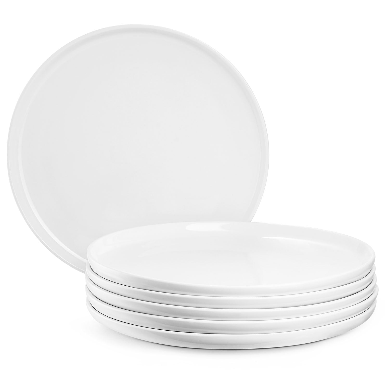 Jassceram 10.5 Inch White Ceramic Dinner Plates Set of 6 - Round Salad Plates for Kitchen, Restaurant & Home Use | Microwave, Oven & Dishwasher Safe | Scratch Resistant & Lead-Free | Perfect for Daily Meals, Parties & Formal Dining