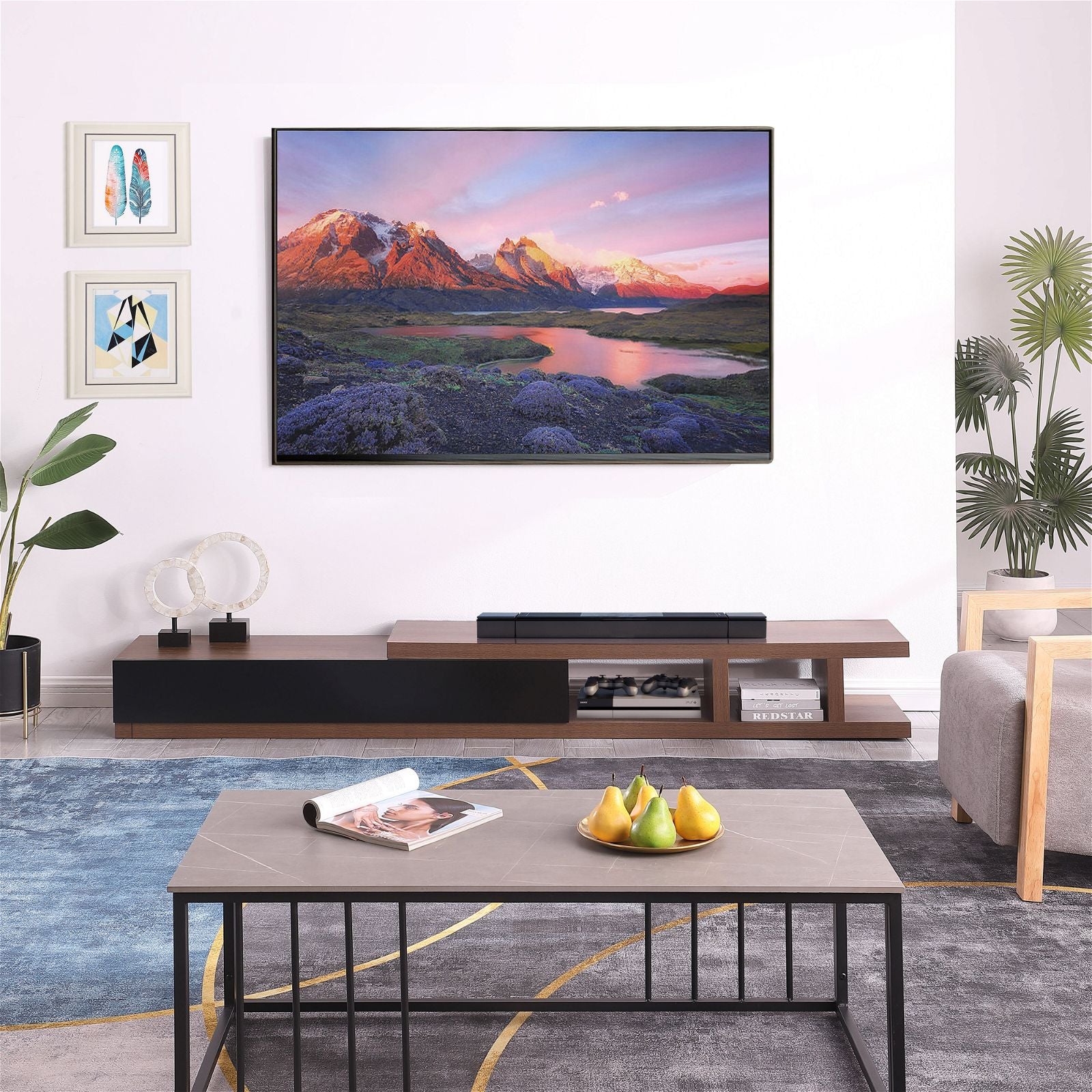 Criterion Dark Oak Extendable TV Stand 279cm - Modern Entertainment Center for Living Room, Home Theater & Media Storage