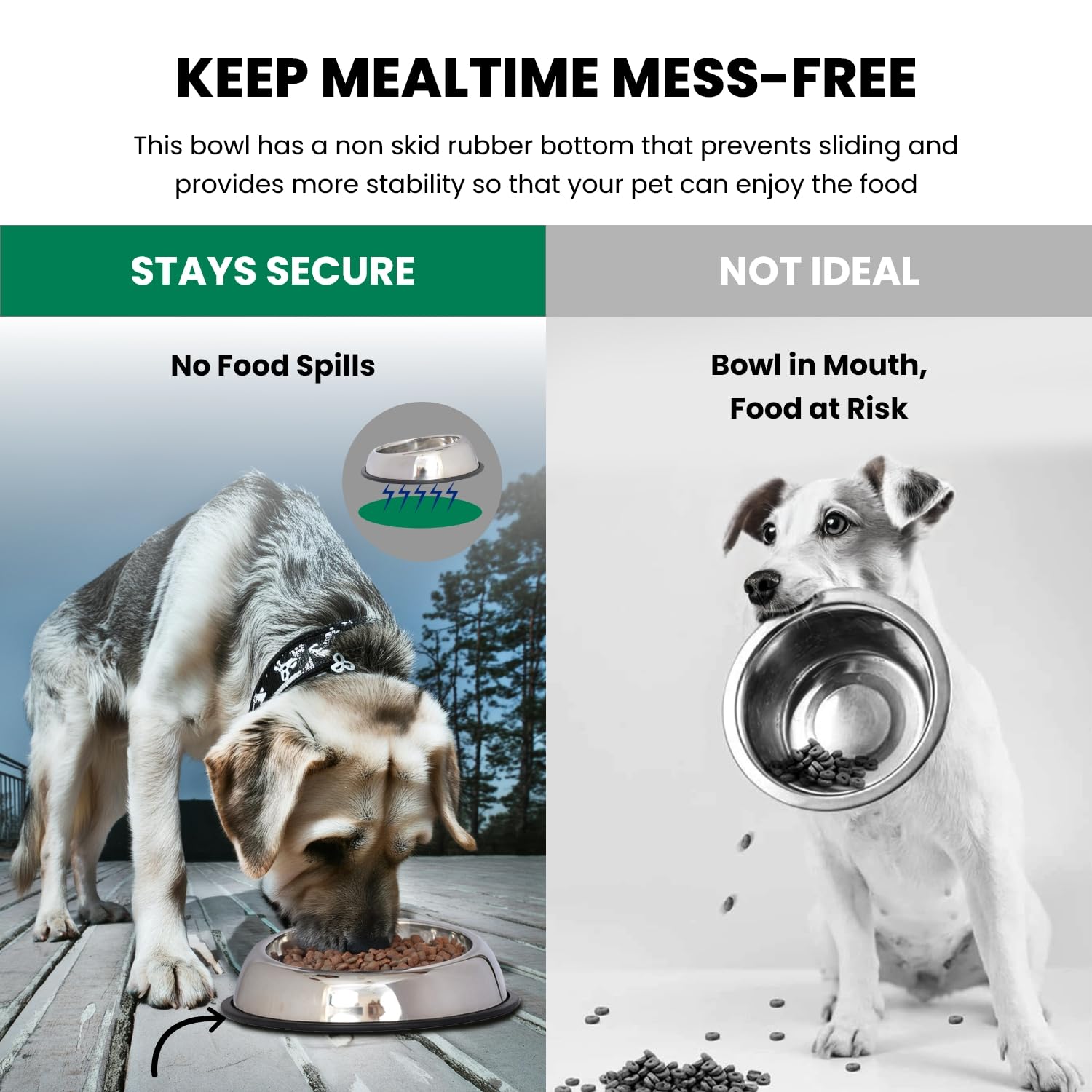 ICONIC PET 8 Cup/64 Oz Non-Slip Stainless Steel Pet Bowls - Heavy Duty High Back Design for Dogs & Cats - 2 Pack with Removable Anti-Skid Rubber Base - Dishwasher Safe Food & Water Bowls - Perfect for Indoor/Outdoor Feeding Stations