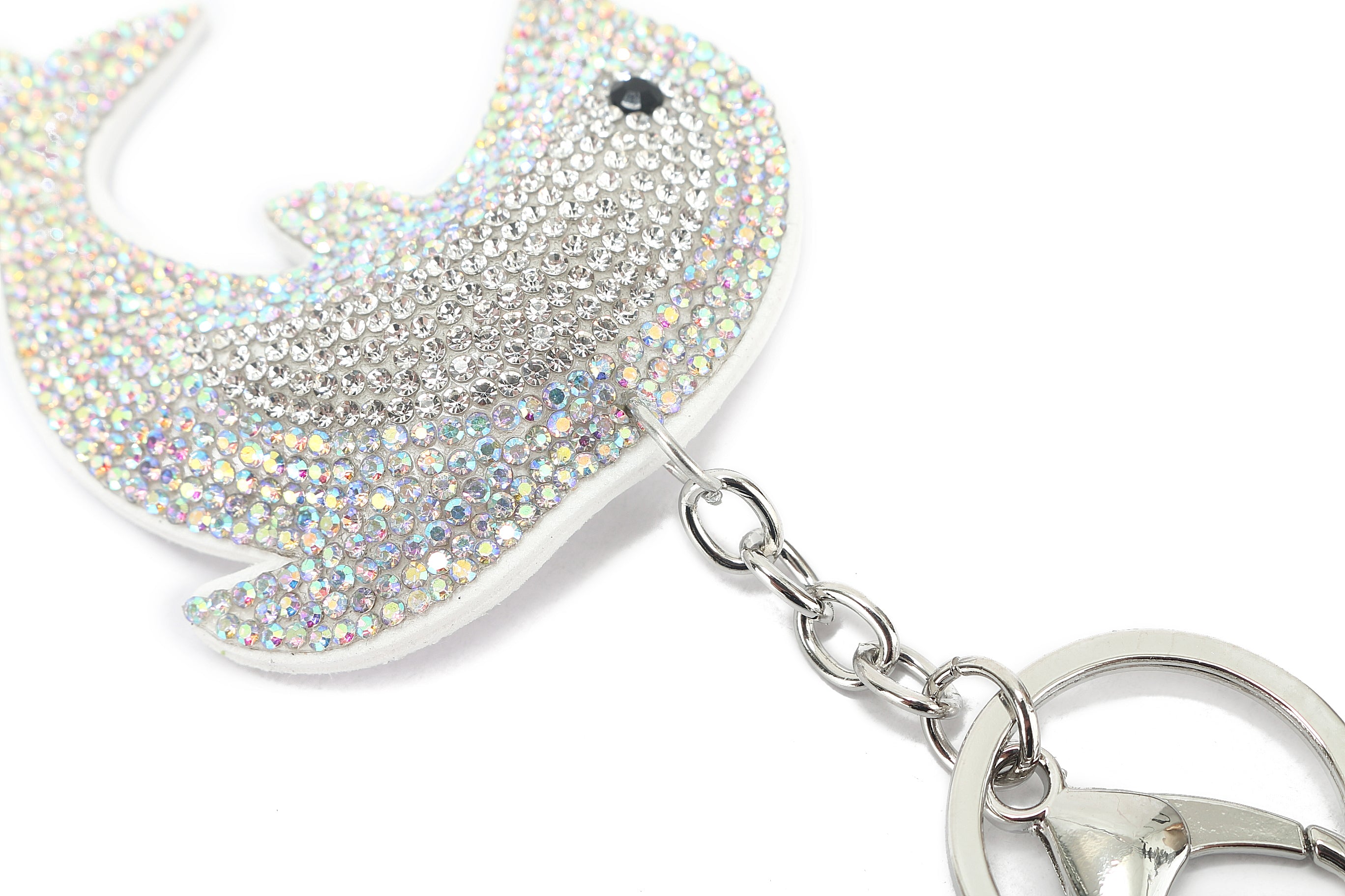 Crystal Dolphin Bag Charm - Elegant White Dolphin Pendant for Handbags, Backpacks & Keychains - Perfect Gift for Animal Lovers & Beach Enthusiasts