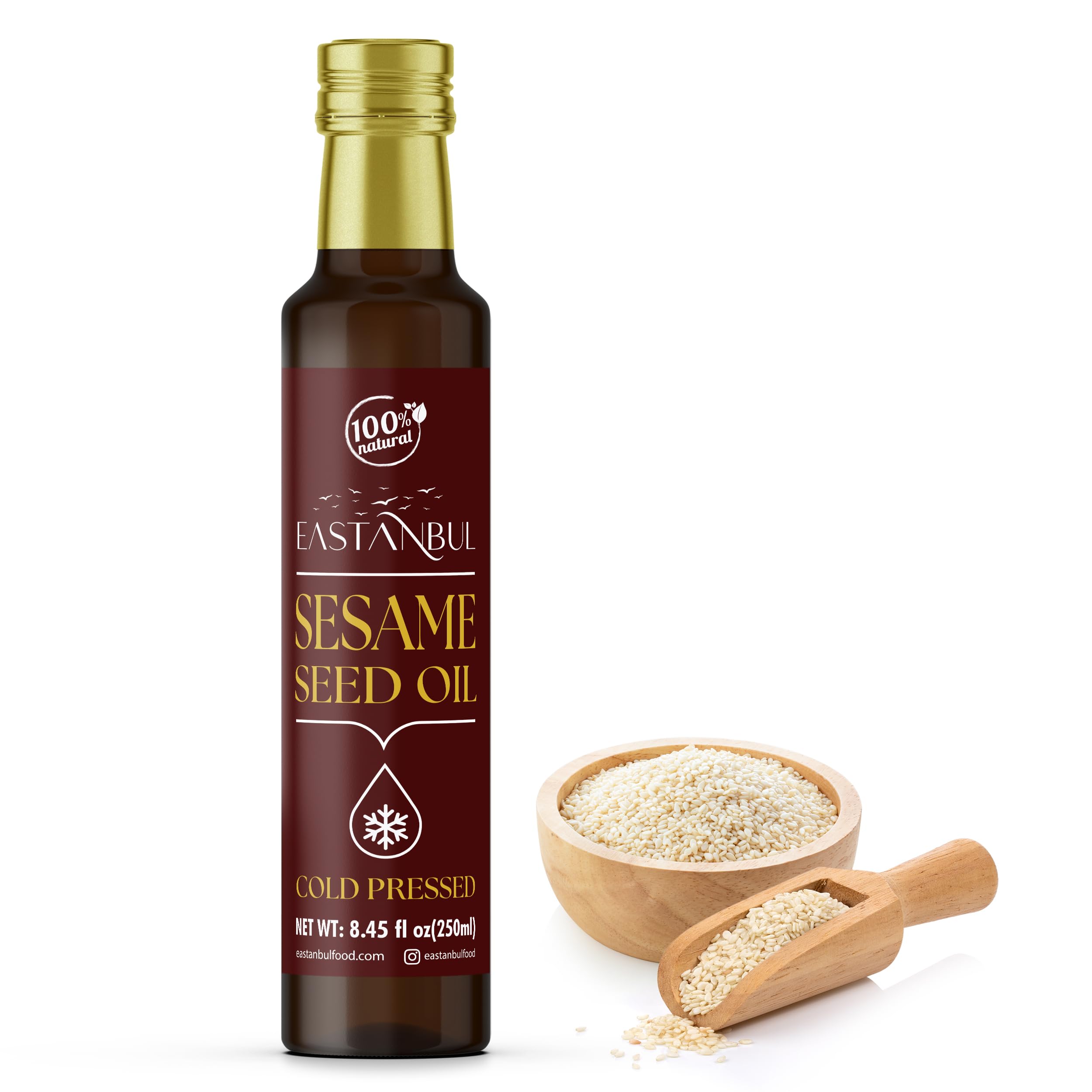 Premium Cold Pressed Sesame Oil - 8.45 Fl Oz, 100% Pure & Natural, Unrefined, Non-GMO, Vegan - Perfect for Asian Cooking, Salad Dressings, Rice Dishes & Stir Fry - Eastanbul Raw Sesame Oil (Aceite de Ajonjoli)