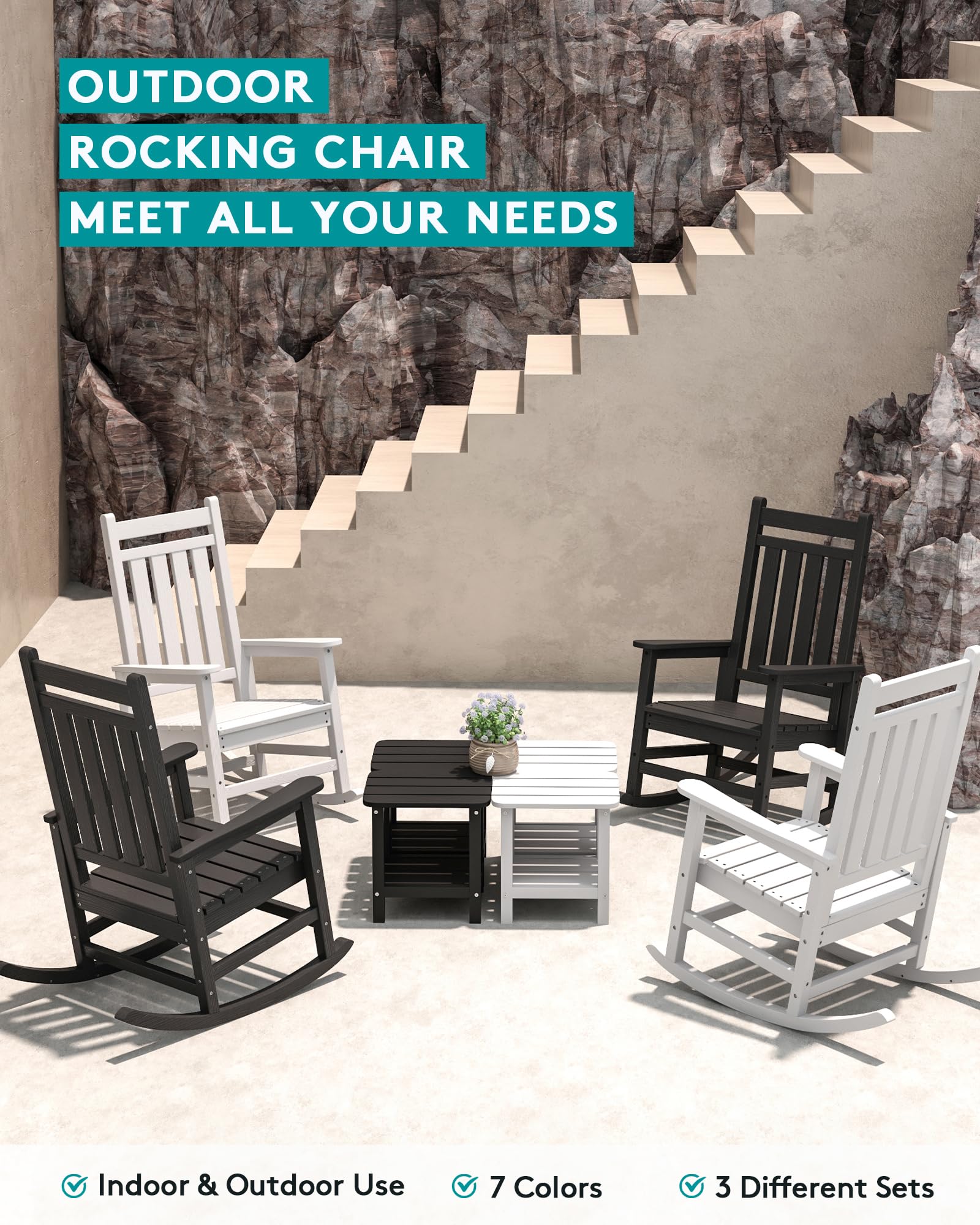 SERWALL Outdoor Rocking Chair for Adults - All-Weather HDPE Rocking Chair - White Patio Rocker for Lawn, Garden & Porch - Perfect for Relaxing, Reading & Enjoying Nature