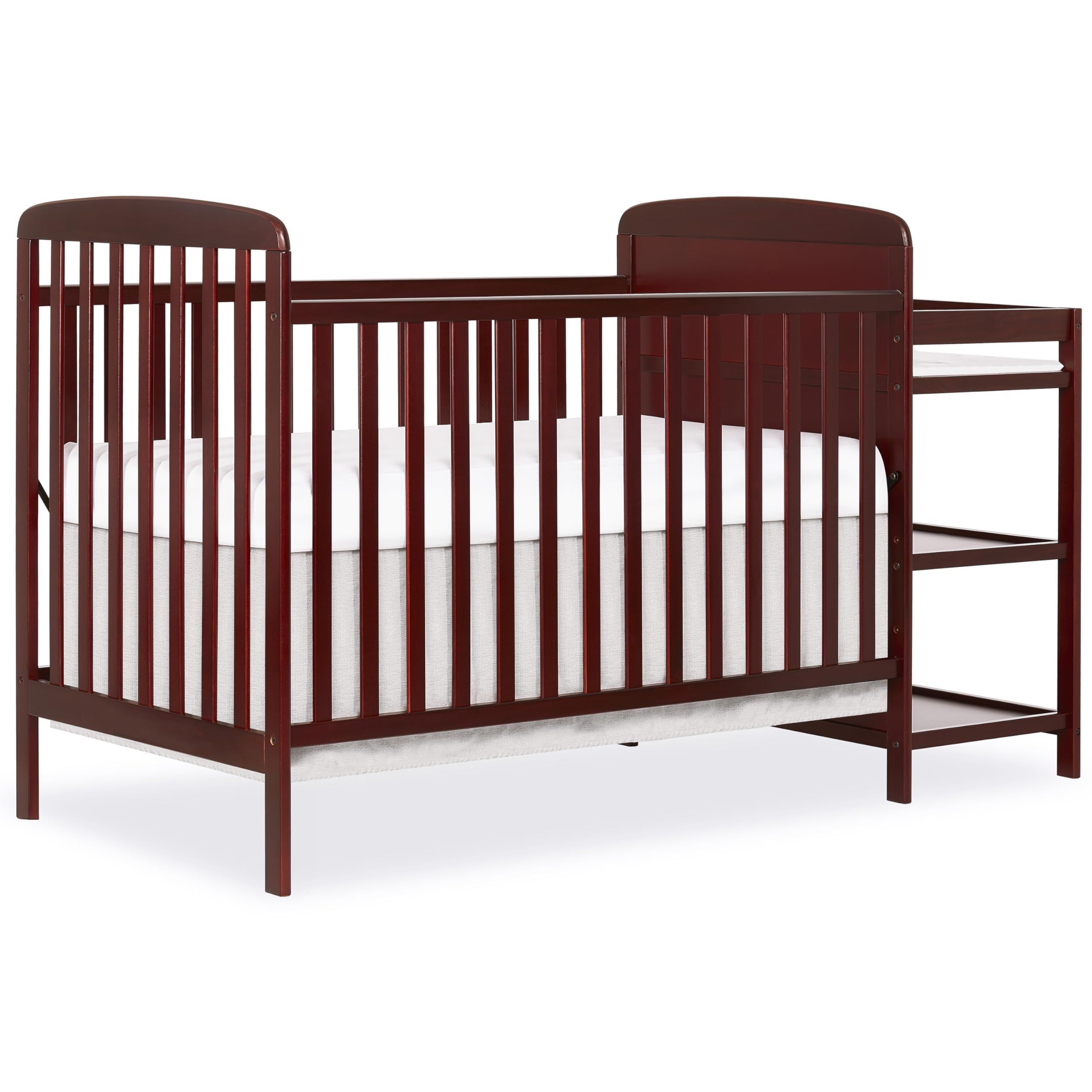 Dream On Me Anna 3-in-1 Convertible Crib with Changing Table - Cherry Wood, Greenguard Gold Certified, Non-Toxic Baby Nursery Furniture Set with 1