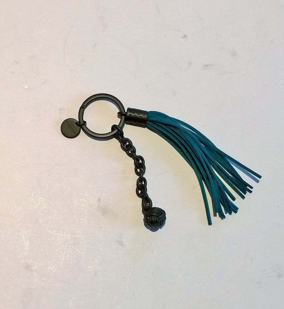 Bottega Veneta Intrecciato Nappa Leather Keychain with Tassel - Teal Blue Luxury Key Ring for Women & Men | Perfect for Gifts, Key Organization & Everyday Carry