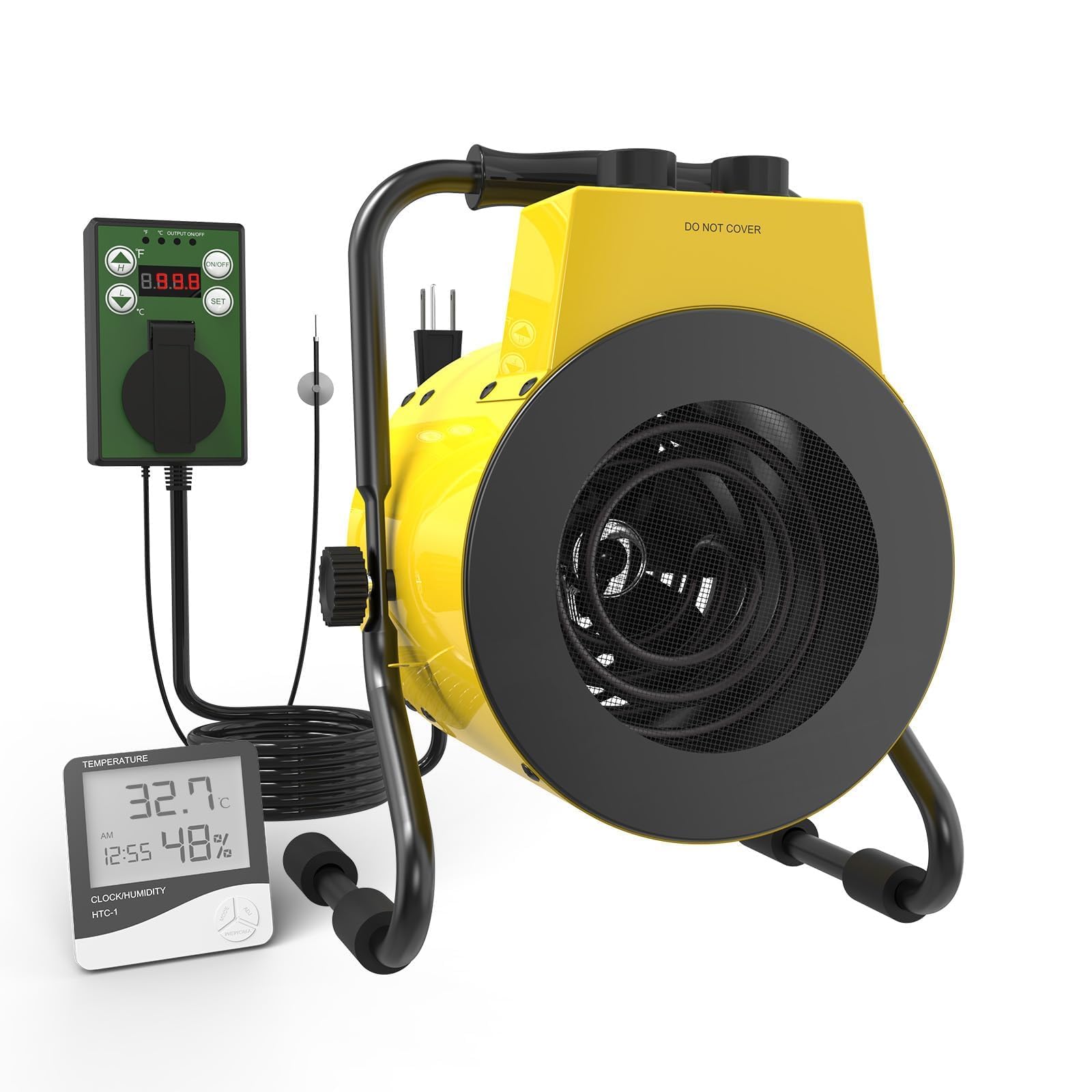 Digital Thermostat Greenhouse Heater with Hygrometer - Portable Outdoor Space Heater for Greenhouses - Fast Heating, Overheat Protection - Ideal for Winter Plant Protection & Seedling Growth (Yellow)