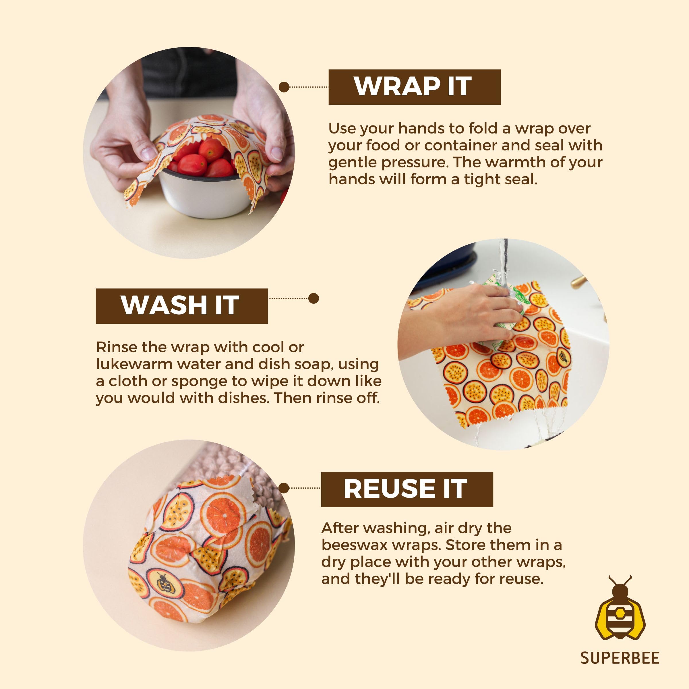 SUPERBEE XL Beeswax Wrap Roll - Reusable Eco-Friendly Food Wrap for Vegetables, Cheese, Bowls & Sandwiches | Natural Beeswax Food Storage Solution | Perfect for Meal Prep, Picnics & Zero-Waste Kitchens (35x13 Inch Hexagon Pattern)