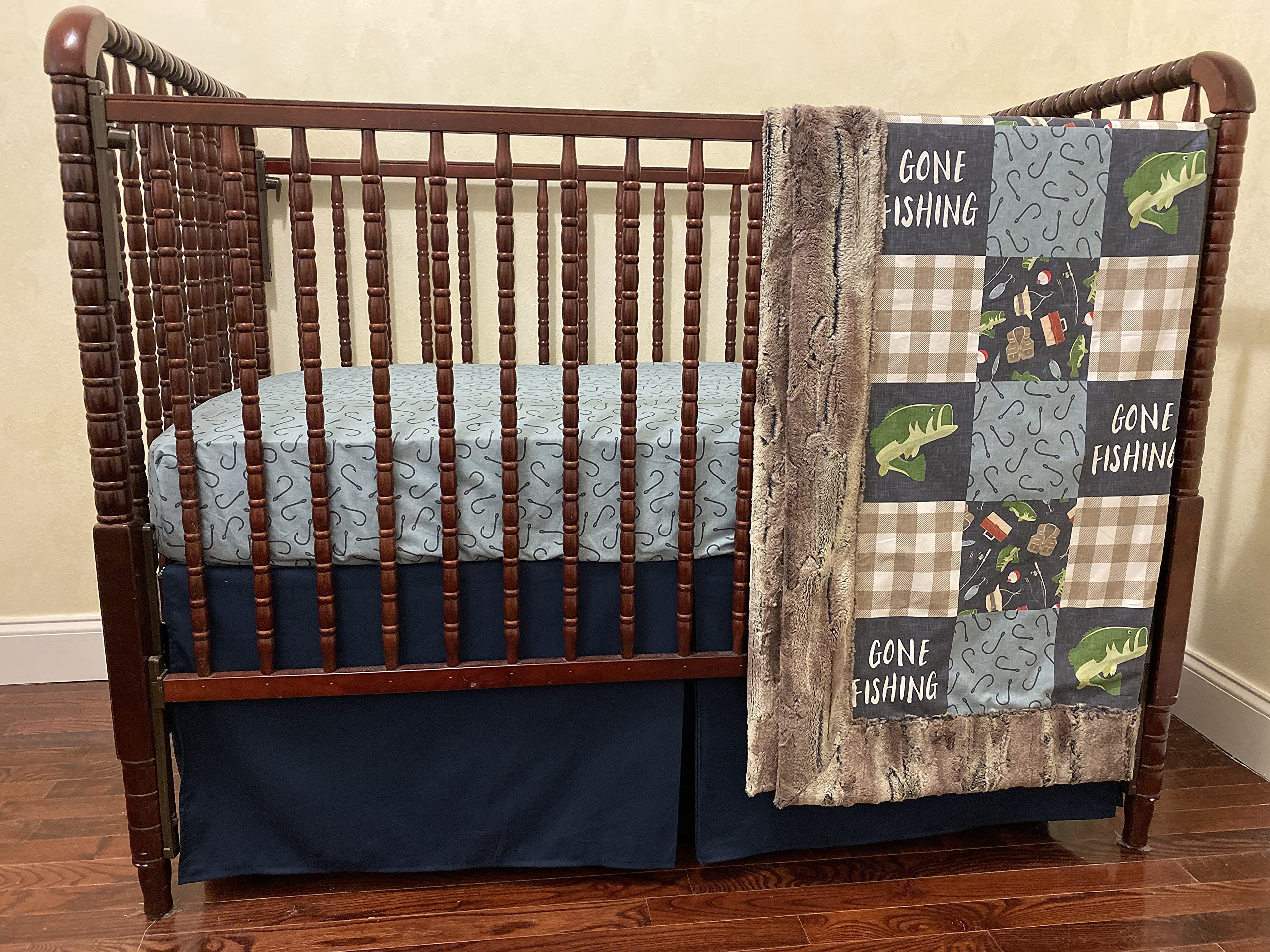 Baby Boy Fishing Nursery Bedding Set - Gone Fishing Crib Bedding for Boys - Soft & Comfortable Crib Sheets, Blanket & Decor - Perfect for Nursery, Baby Shower Gifts & Newborn Essentials