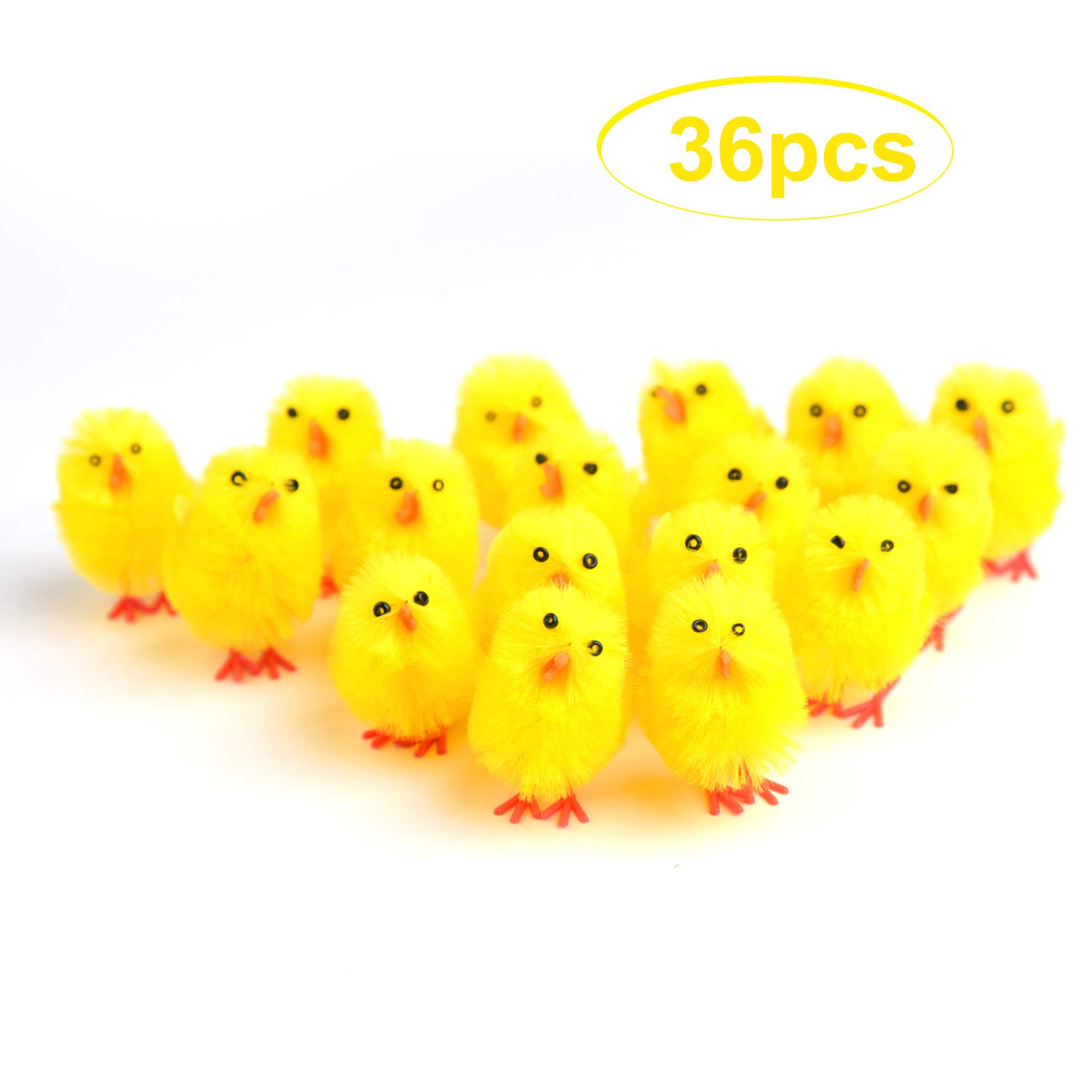 36Pcs Easter Chenille Chicks Decorations - Cute Yellow Easter Chicks with 4 Sheet Stickers for Kids, Easter Egg Hunt Party Favors, Bonnet & Basket Fillers - Perfect for Spring Decor, Classroom Activities & Easter DIY Crafts