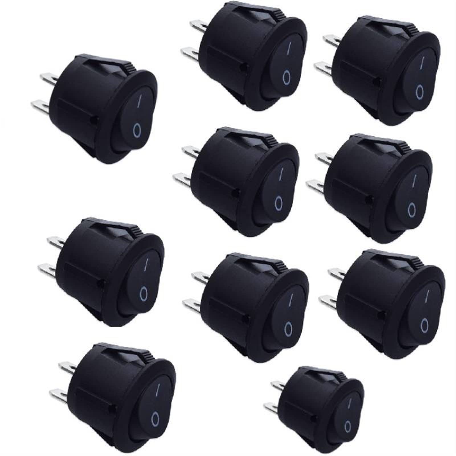 10/5pcs 12V Round Rocker Switch ON/Off 2 Pin SPST - Waterproof Toggle Switches for Van, Caravan, Boat, Motorhome, RV, Automotive & Marine Electrical Systems (10pcs) - Perfect for Dashboards, Control Panels & DIY Projects