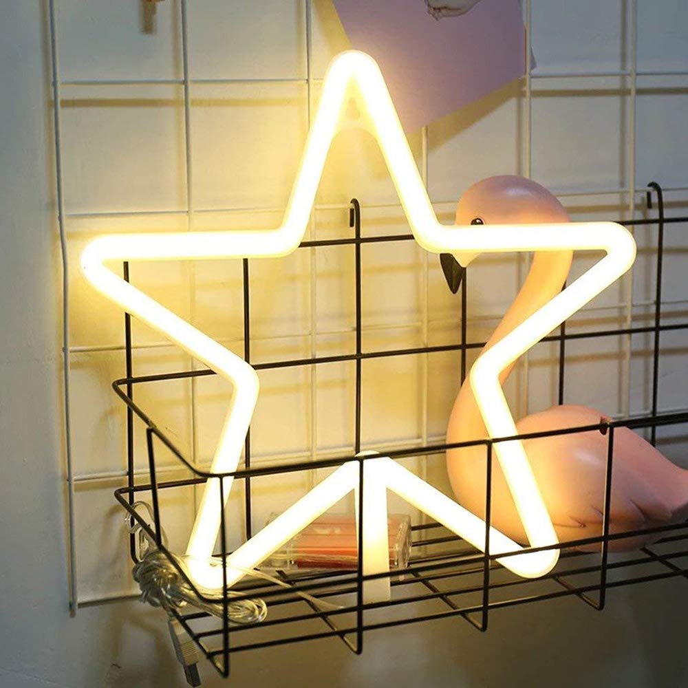ENUOLI LED Neon Sign - Warm White Star Night Light for Wall Decor, Girls Bedroom & Living Room | Perfect for Christmas Party, Kids Gift & Home Decoration | Durable LED Neon Lights for Indoor Spaces