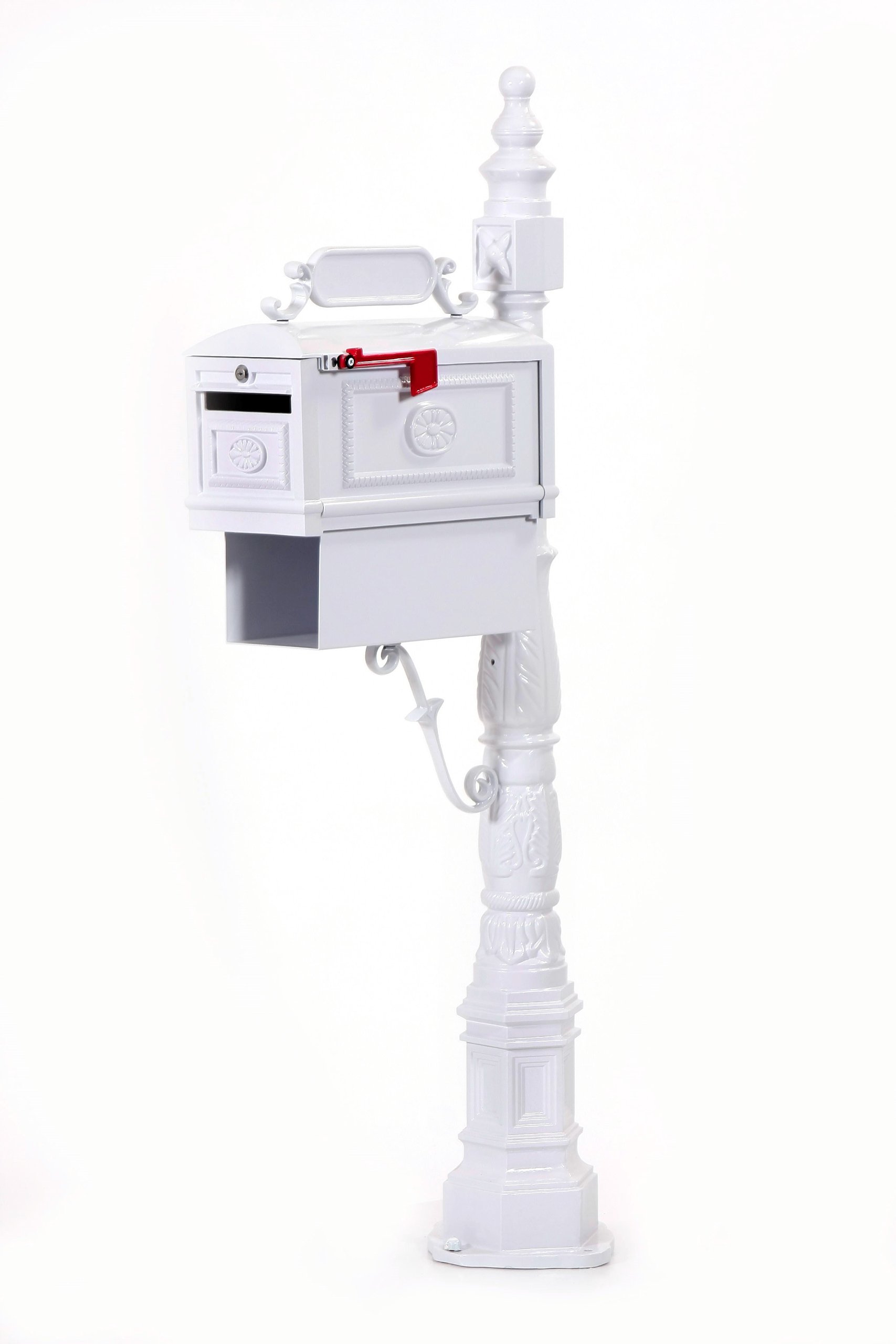 Victorian Style Locking Decorative Cast Aluminum Mailbox with Paper Box - White Antique Design for Home, Garden & Outdoor Use