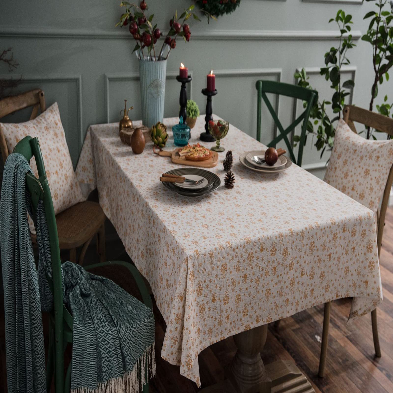 Premium Cotton Linen Tablecloth - Thanksgiving & Christmas Holiday Dining Decor - Rectangular Table Runner for Kitchen, Dining Room, Coffee & Tea Tables - Elegant Home Decoration for Parties, Gatherings & Special Occasions