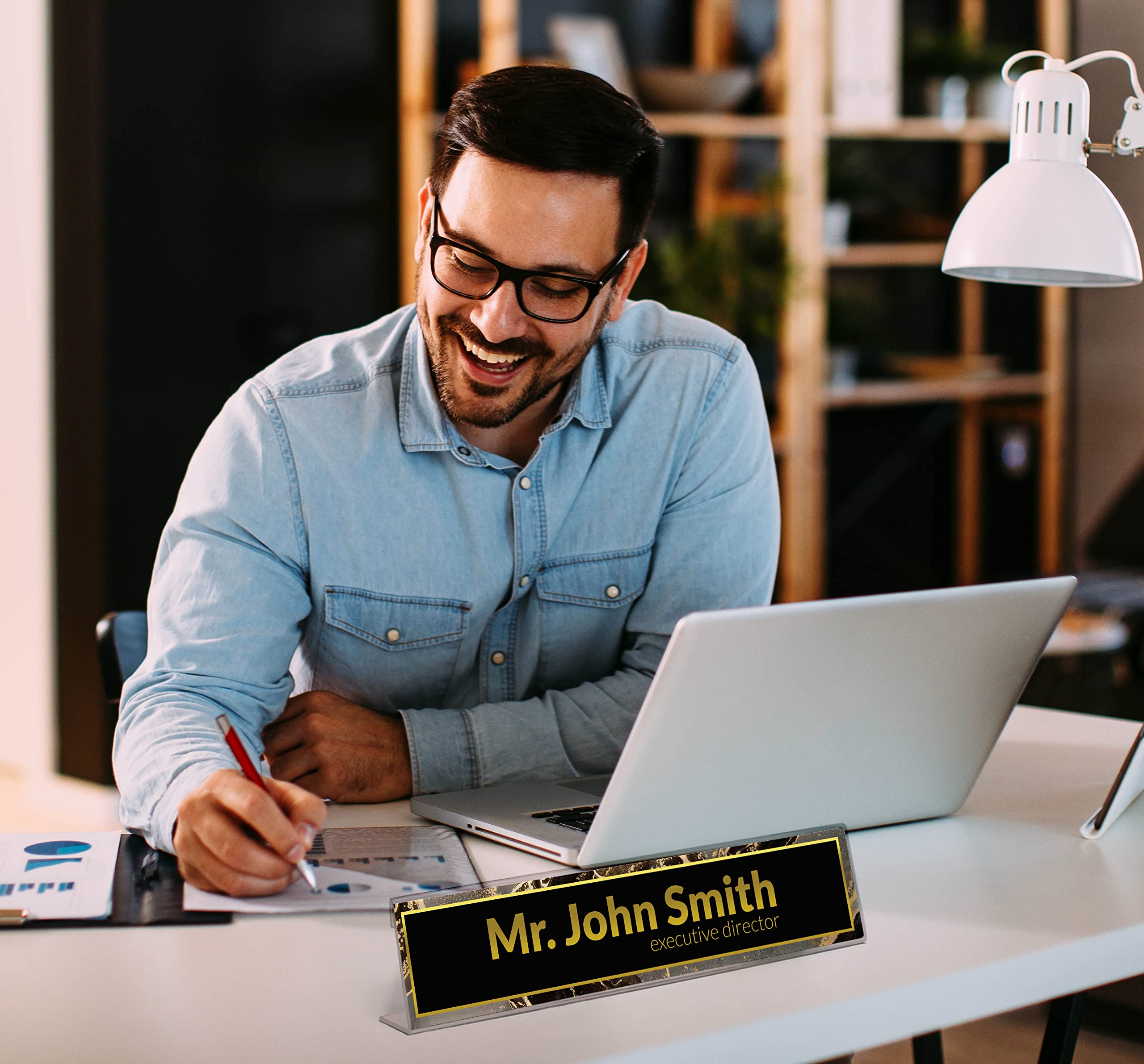 Personalized Marble Acrylic Desk Name Plate - Custom Office Name Sign 2x8 Inches - Perfect for Executive Desks, Reception Areas & Home Office Decor