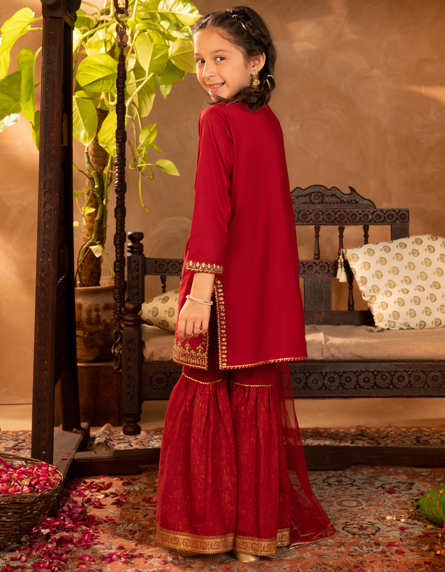 Elegant Cora Red Stitched Suit by J. Junaid Jamshed - Premium Formal Wear for Weddings, Business Meetings & Special Occasions