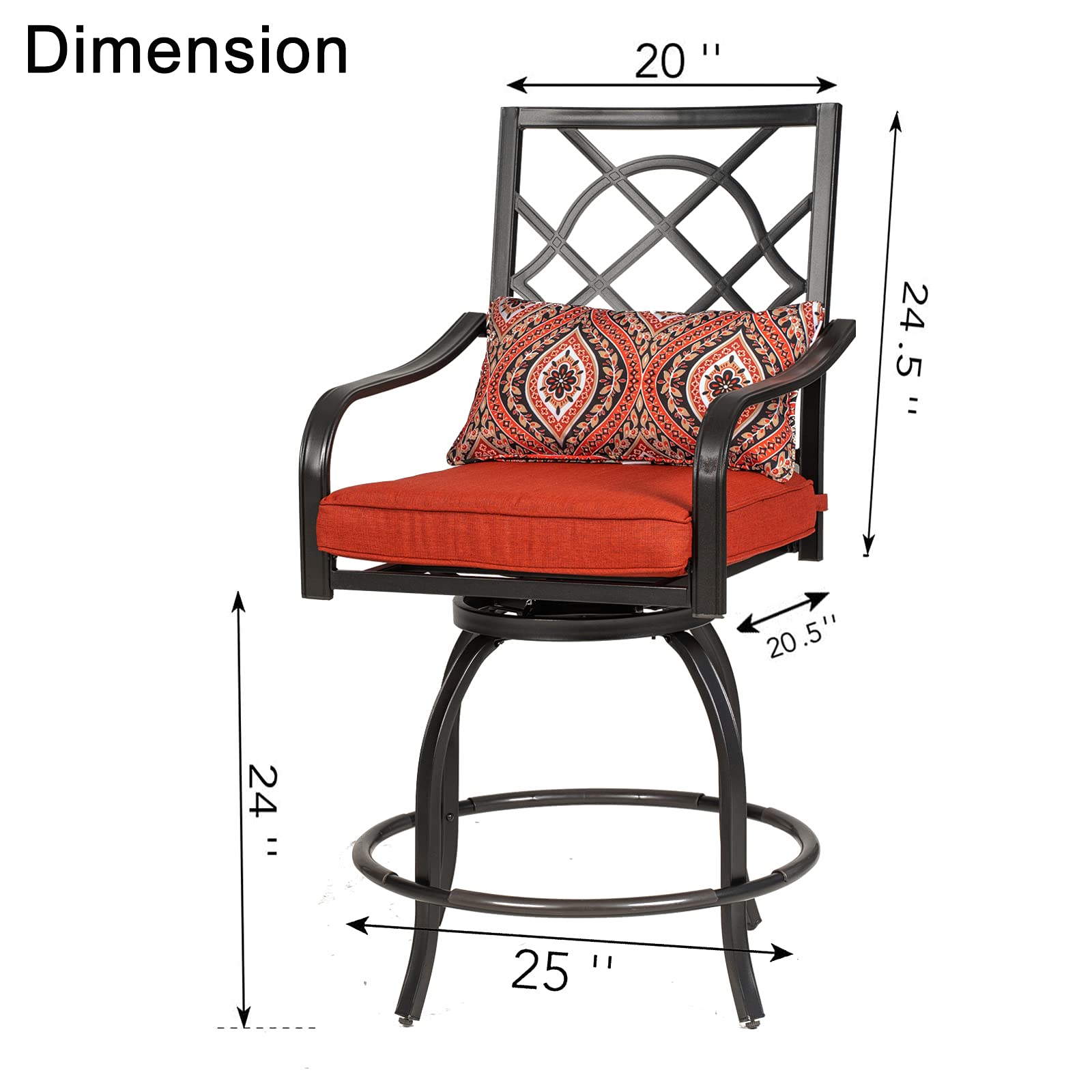 **Oakmont 3-Piece Outdoor Patio Bar Set - 2 Swivel Cushioned Chairs & 1 Bistro Table - Black Steel Slat Design - Perfect for Backyard, Garden, Poolside & Balcony**