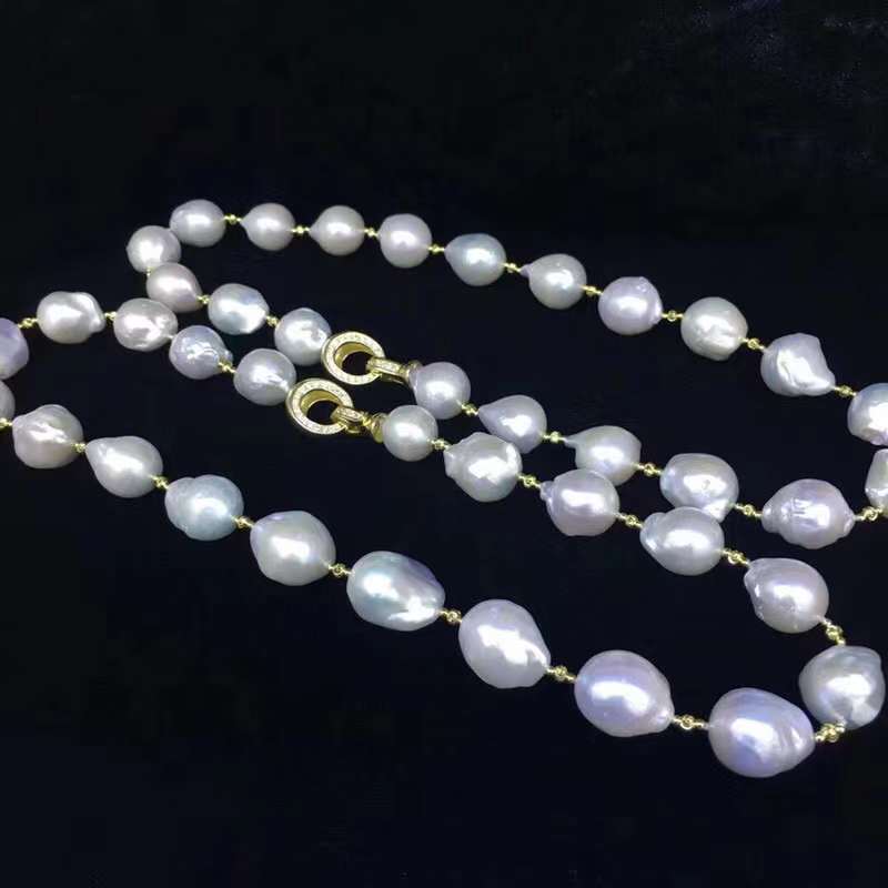 S925 Sterling Silver Yellow Gold Plated Baroque Pearl Necklace - Elegant Freshwater Pearl Jewelry for Women, Gift for Her, Birthday, Anniversary, Wedding, Party, and Special Occasions